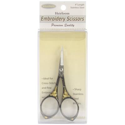 Sullivans Gunmetal Gold Heirloom Embroidery Round Handle Scissors