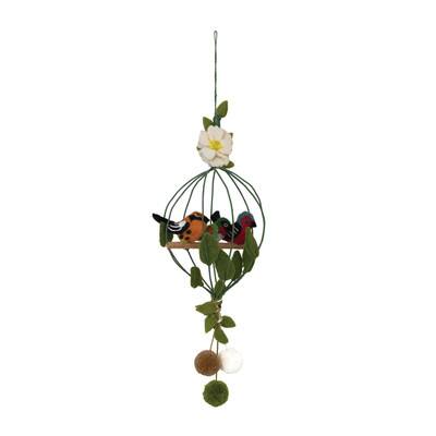 Wool Felt Flower Pom Poms Bird Cage Mobile With 3 Birds Michaels