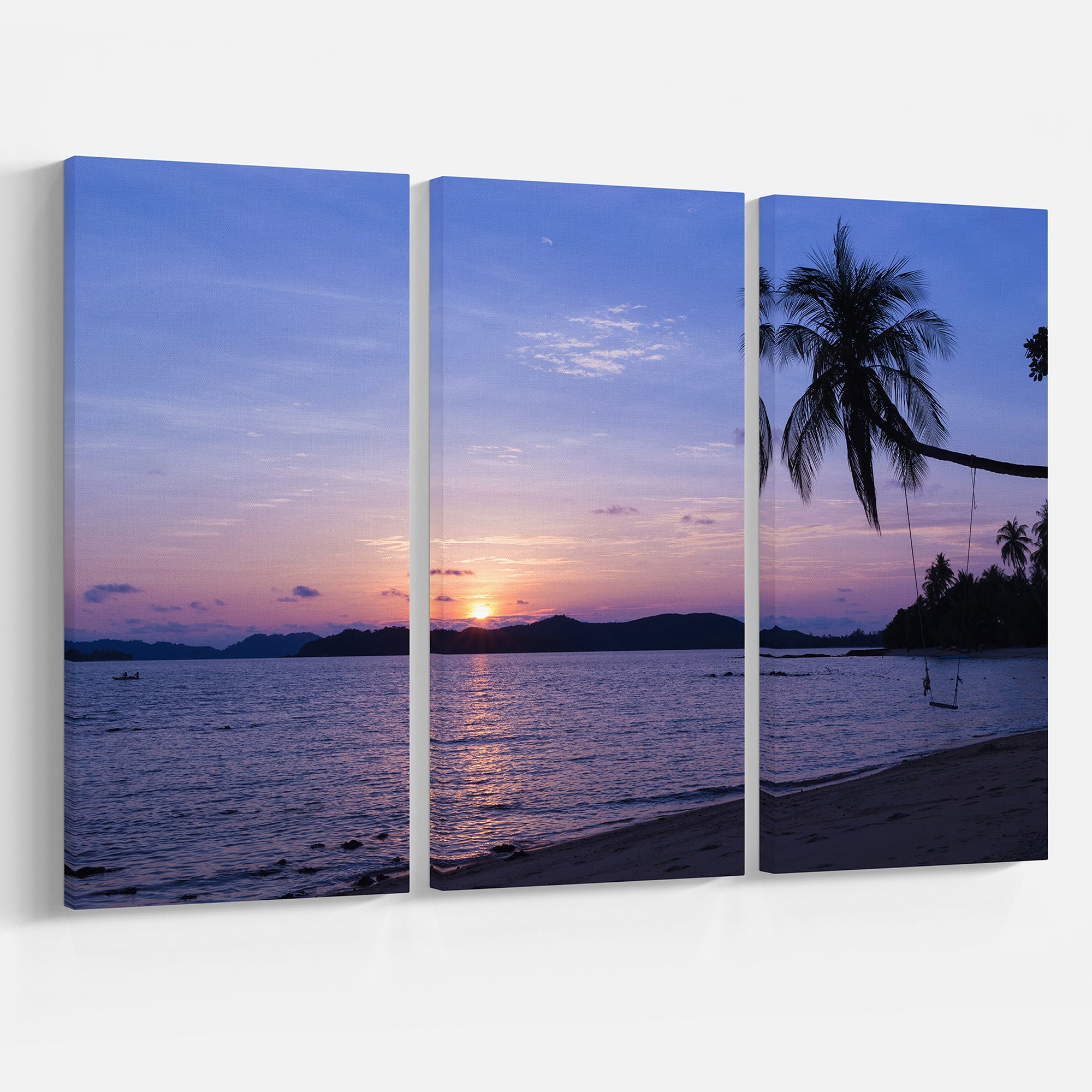 Designart - Hanging Seat in Blue Sunset Beach - Modern Seashore Canvas Art
