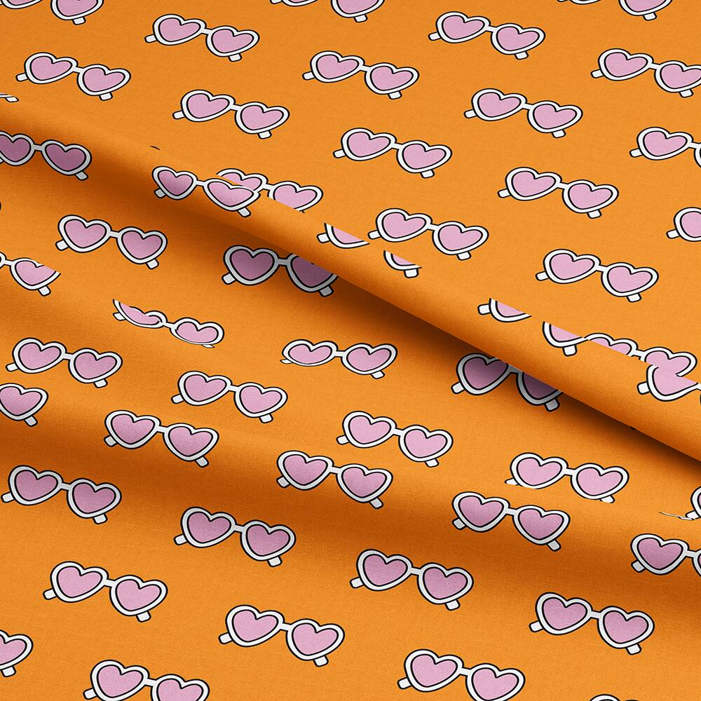 Eugene Textiles Pink Heart Sunglasses on Orange Cotton Quilting Fabric