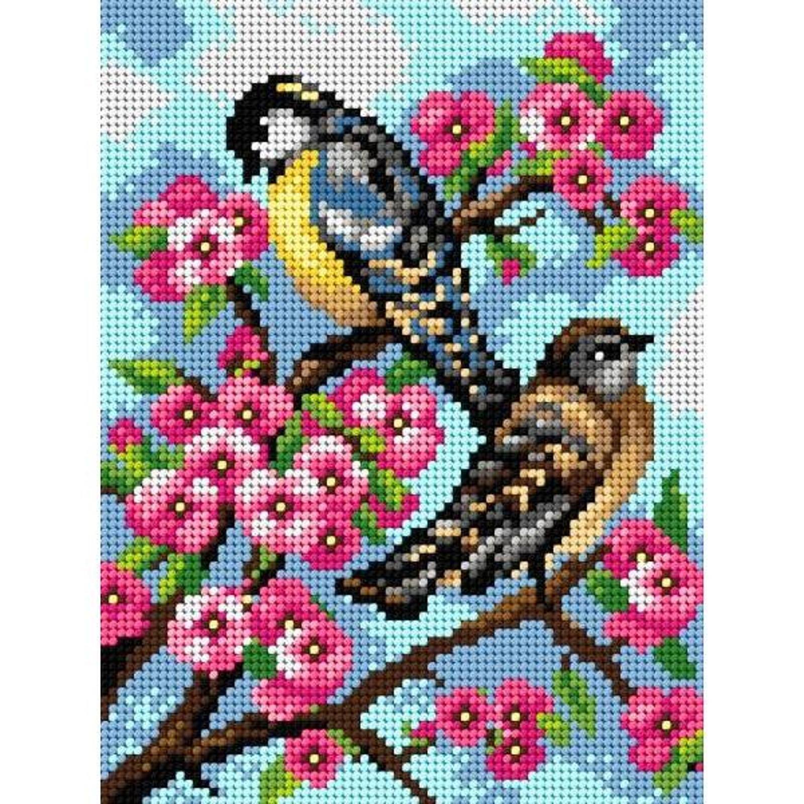 Orchidea Birds on Cherry Blossom Gobelin Canvas for Halfstitch