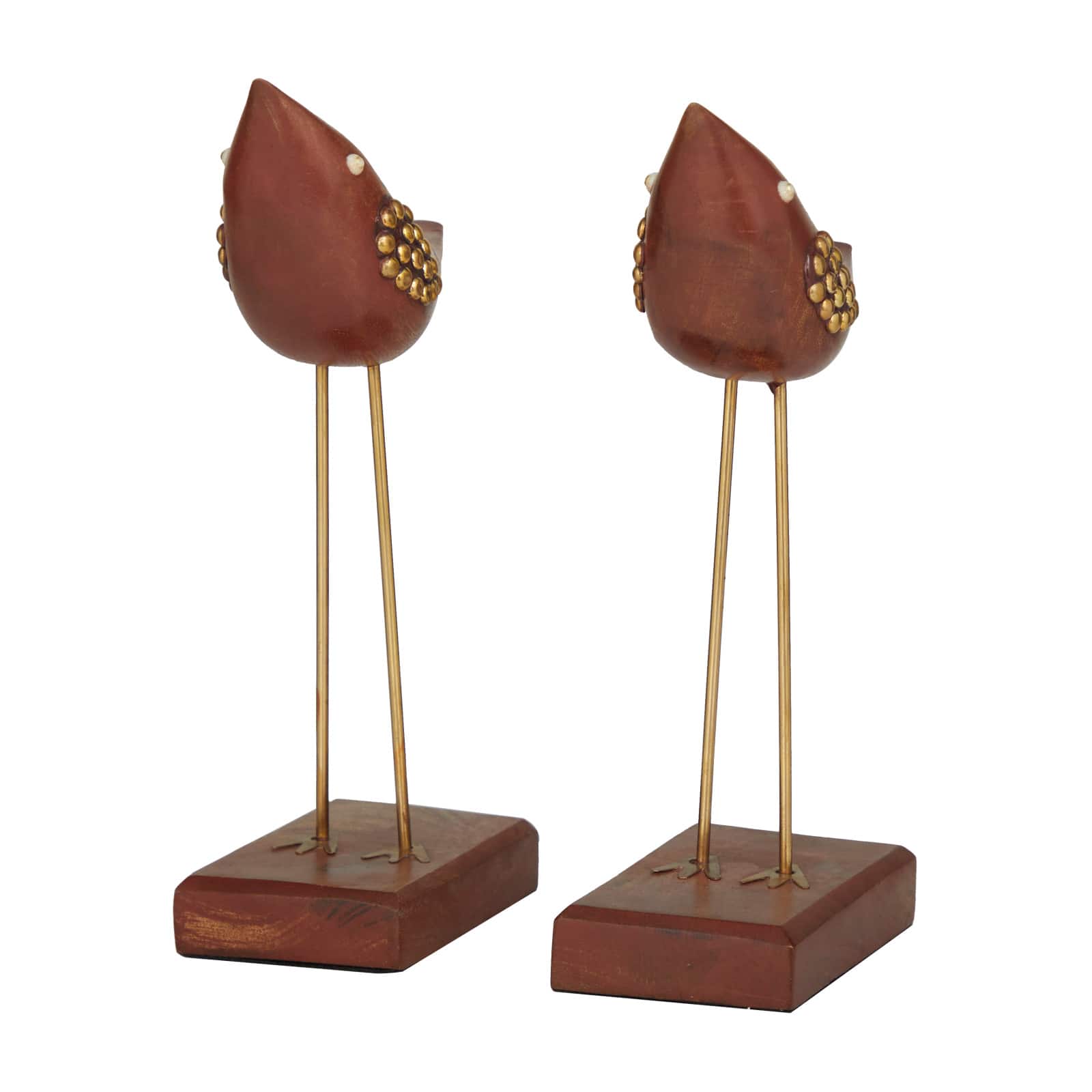 Brown Wood Traditional Bird Sculpture, Set of 2" 3", 10"