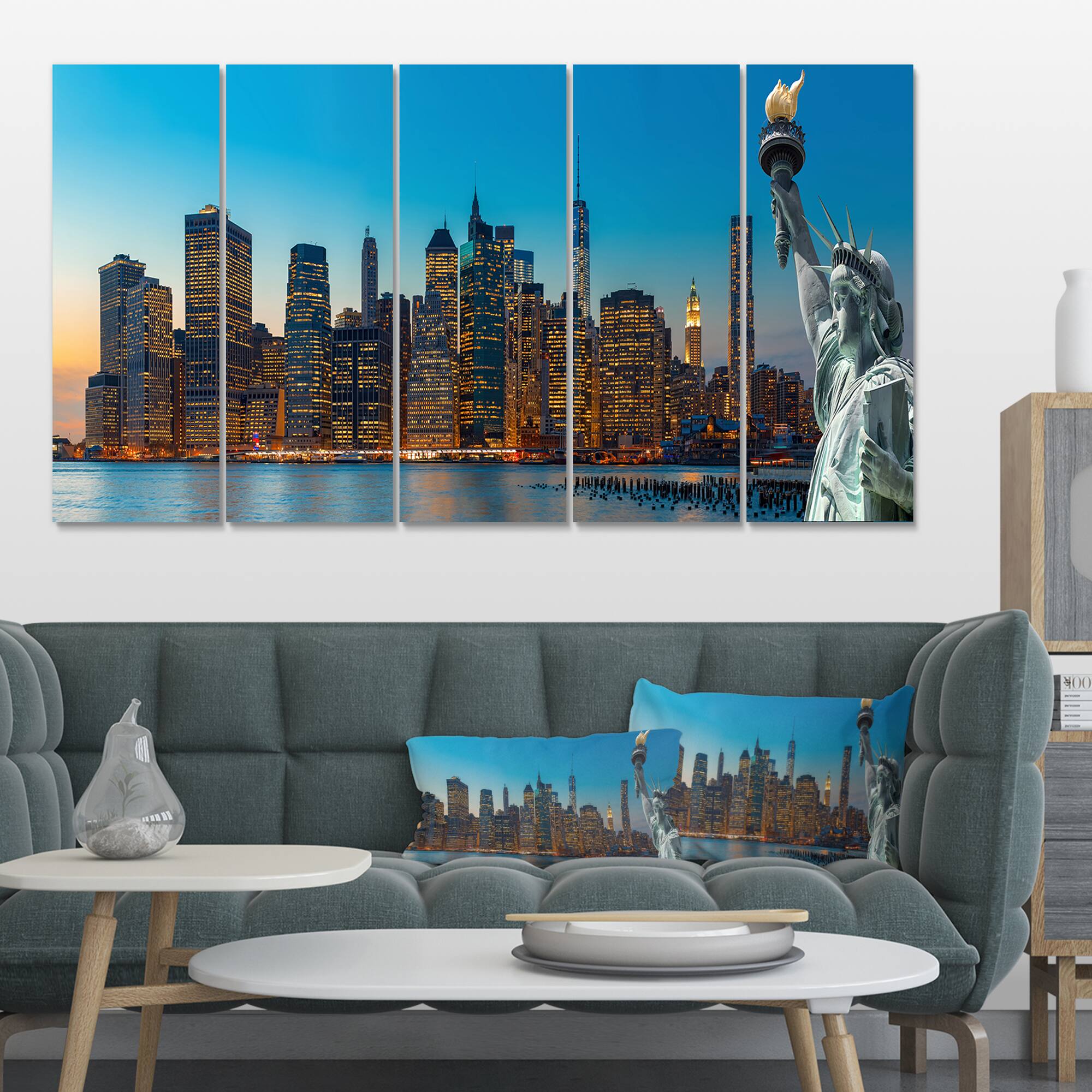 Designart - Evening New York City Skyline Panorama - Extra Large Canvas Art Print