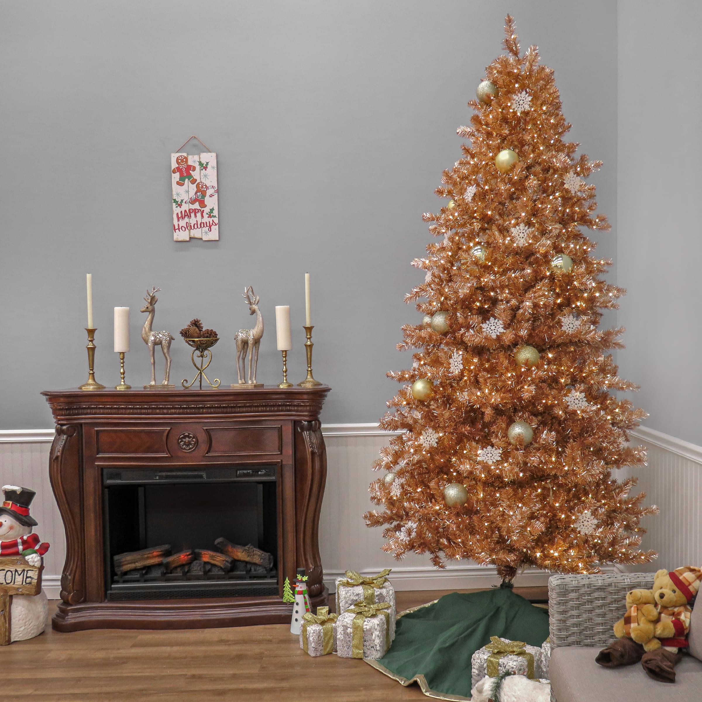 10ft. Pre-Lit Rose Gold Metallic Artificial Christmas Tree, White LED Lights