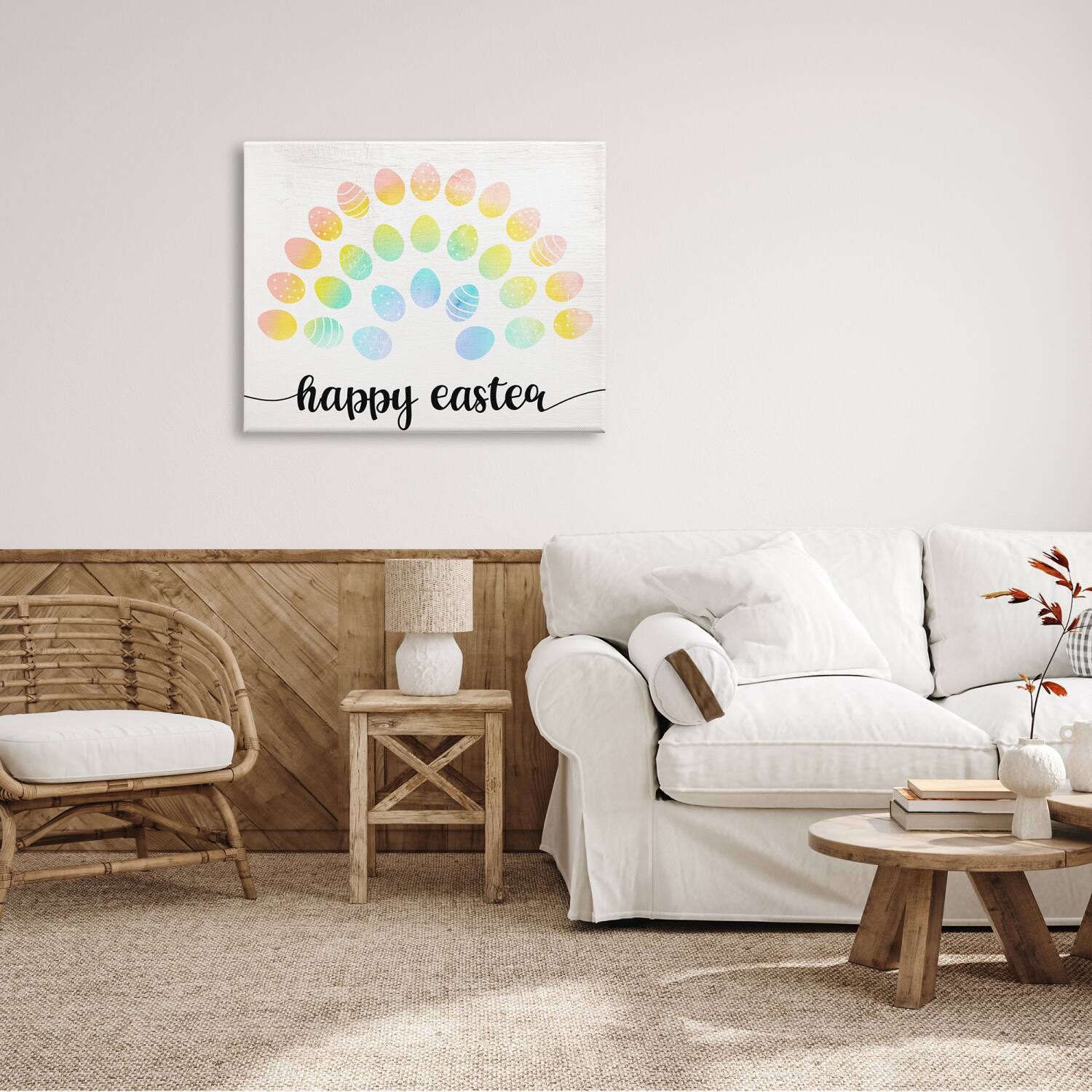 Stupell Industries Happy Easter Phrase Patterned Egg Rainbow Canvas Wall Art