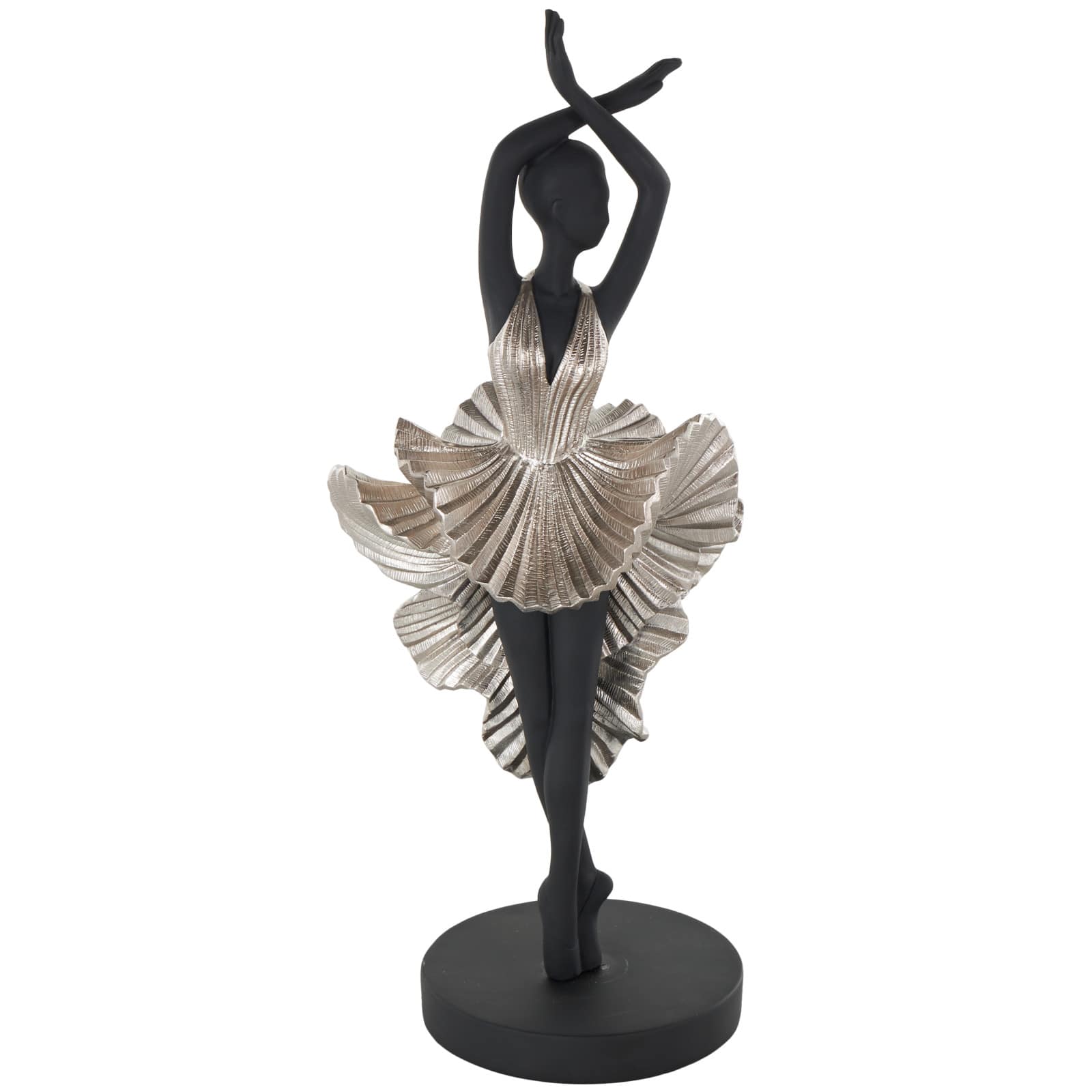 17" Black Polystone Dancer Ballerina Decorative Sculpture with Silver Dress