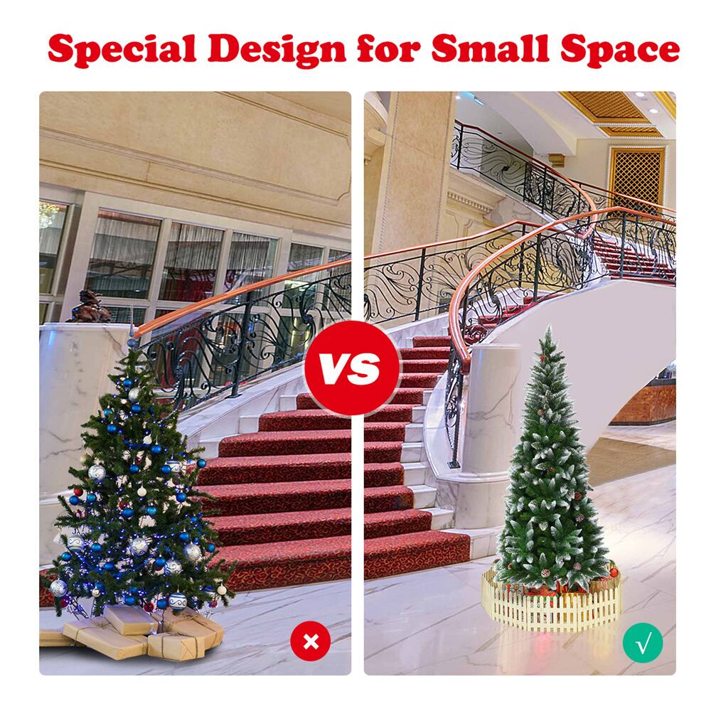Costway 5ft. Unlit Snow Flocked with Pine Cones Pencil Artificial Christmas Tree