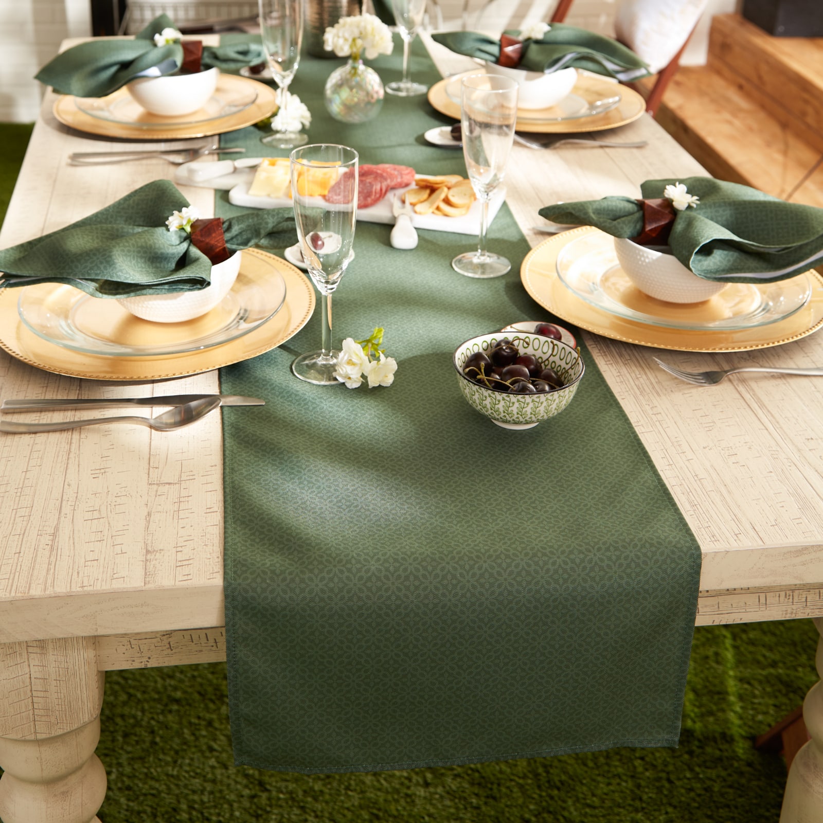 DII® 72" Tonal Lattice Print Outdoor Table Runner