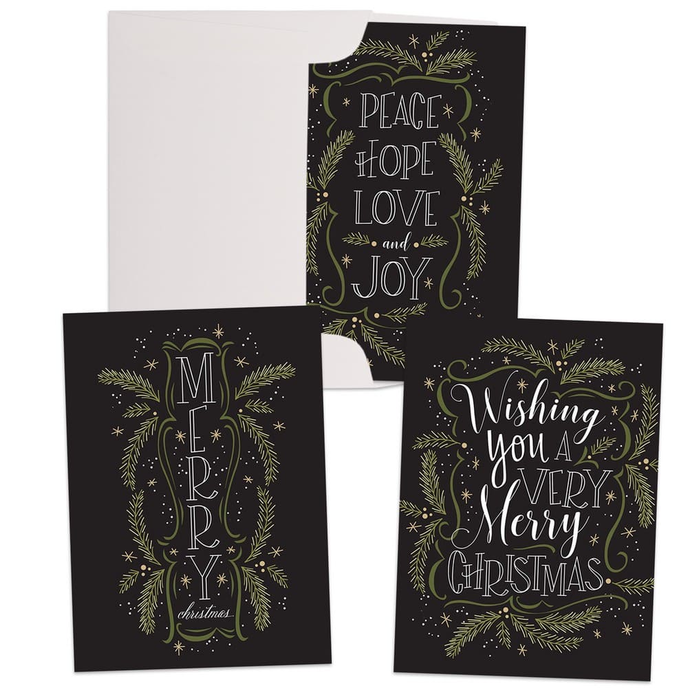 JAM Paper 5" x 7" Greenery Wishes Assorted Christmas Card Set, 24ct.
