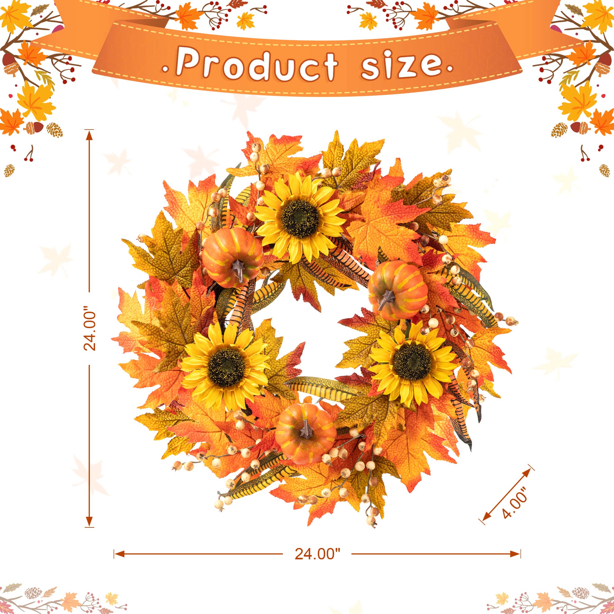 Glitzhome® 24" Fall Sunflower Pumpkin Leaf Wreath