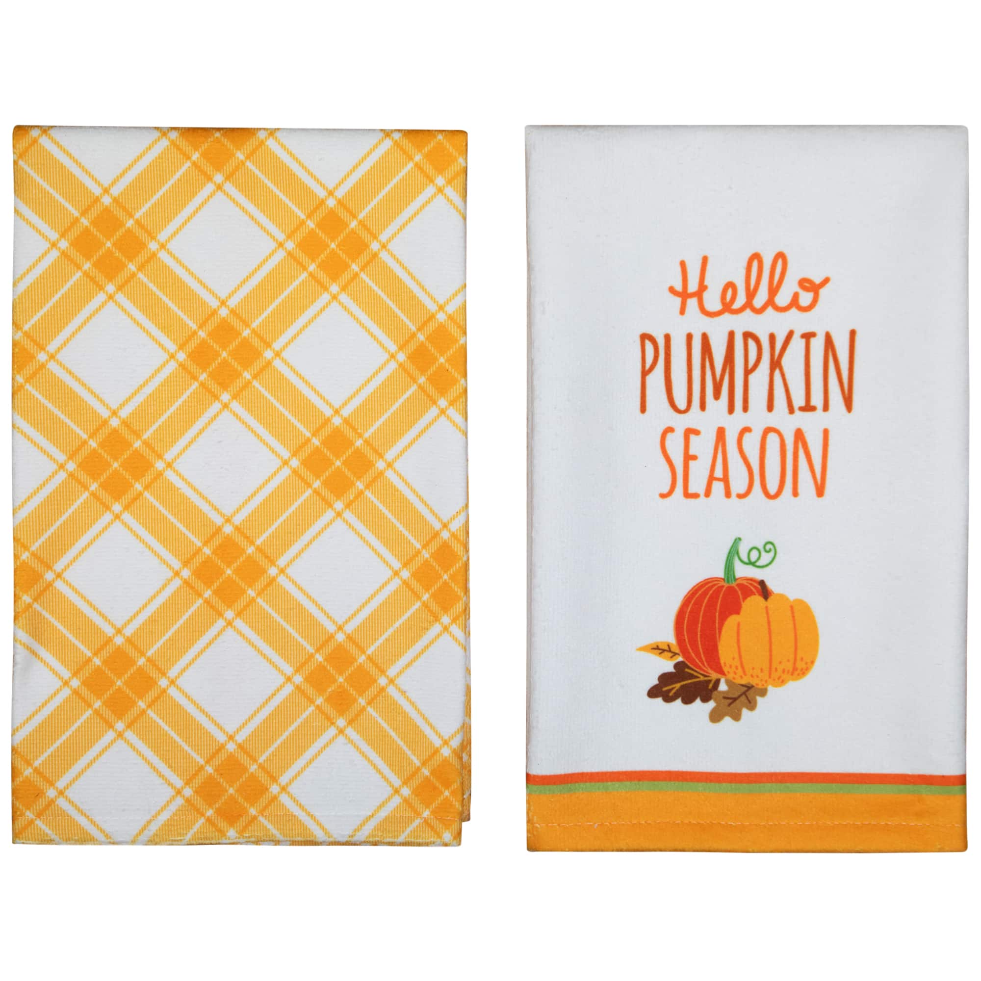 Northlight 26" x 16" Hello Pumpkin Season and Plaid Fall Harvest Kitchen Tea Towels Set | Michaels®