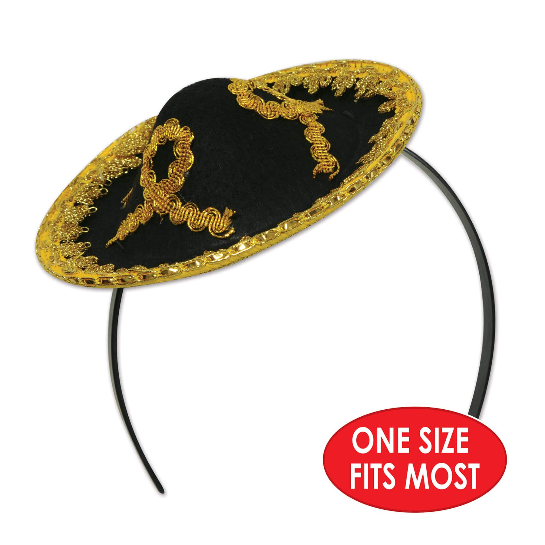 Beistle Adult Black & Gold Sombrero Headbands, 2ct.