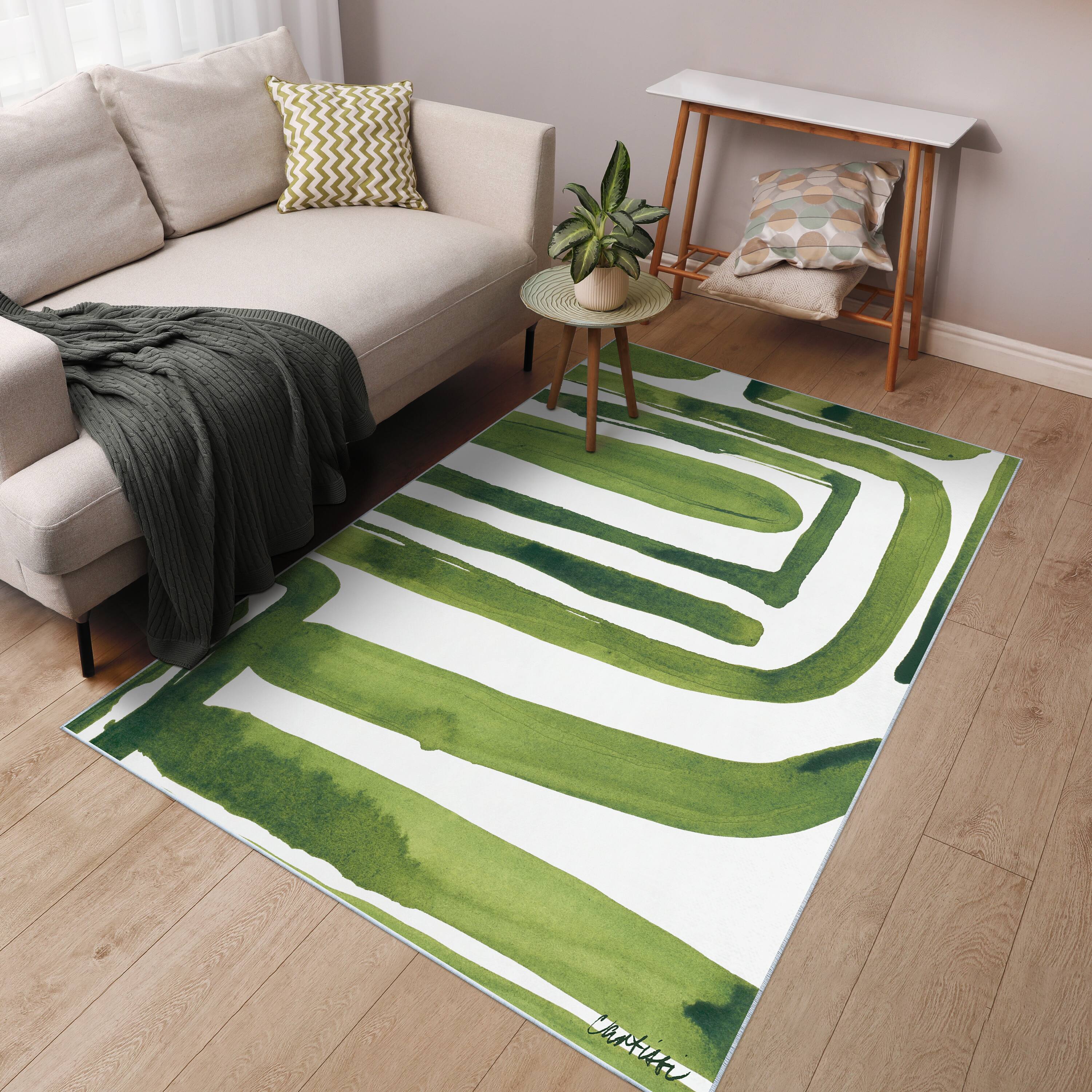 Empire Art Direct 5ft. x 7.5ft. Green Labyrinth II B Tapis D'Art Washable Abstract Area Rug