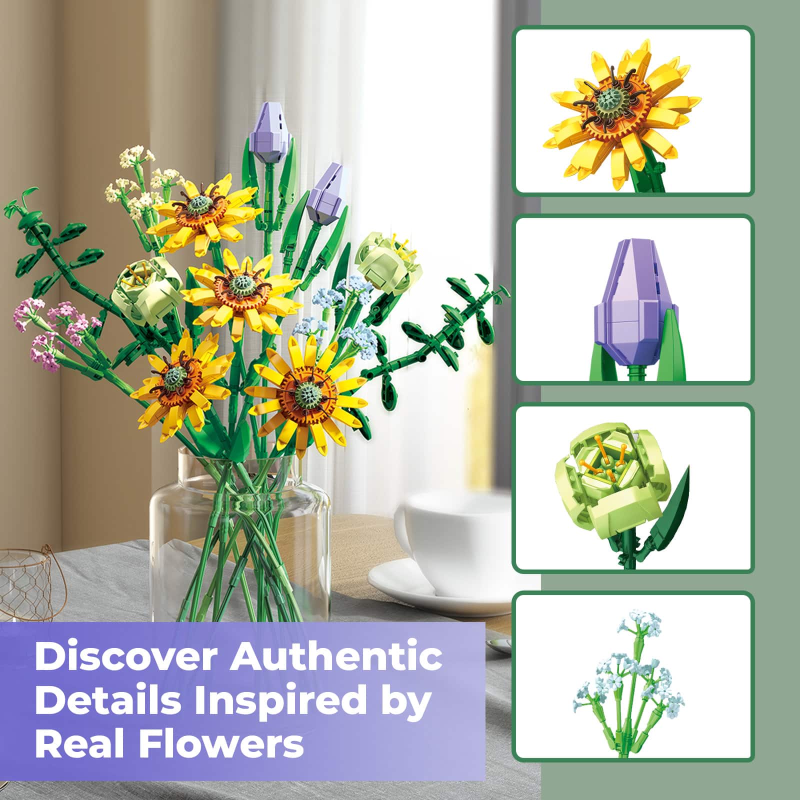 Contixo BK04 Sunflower Bouquet Floral Collection Building Block Set