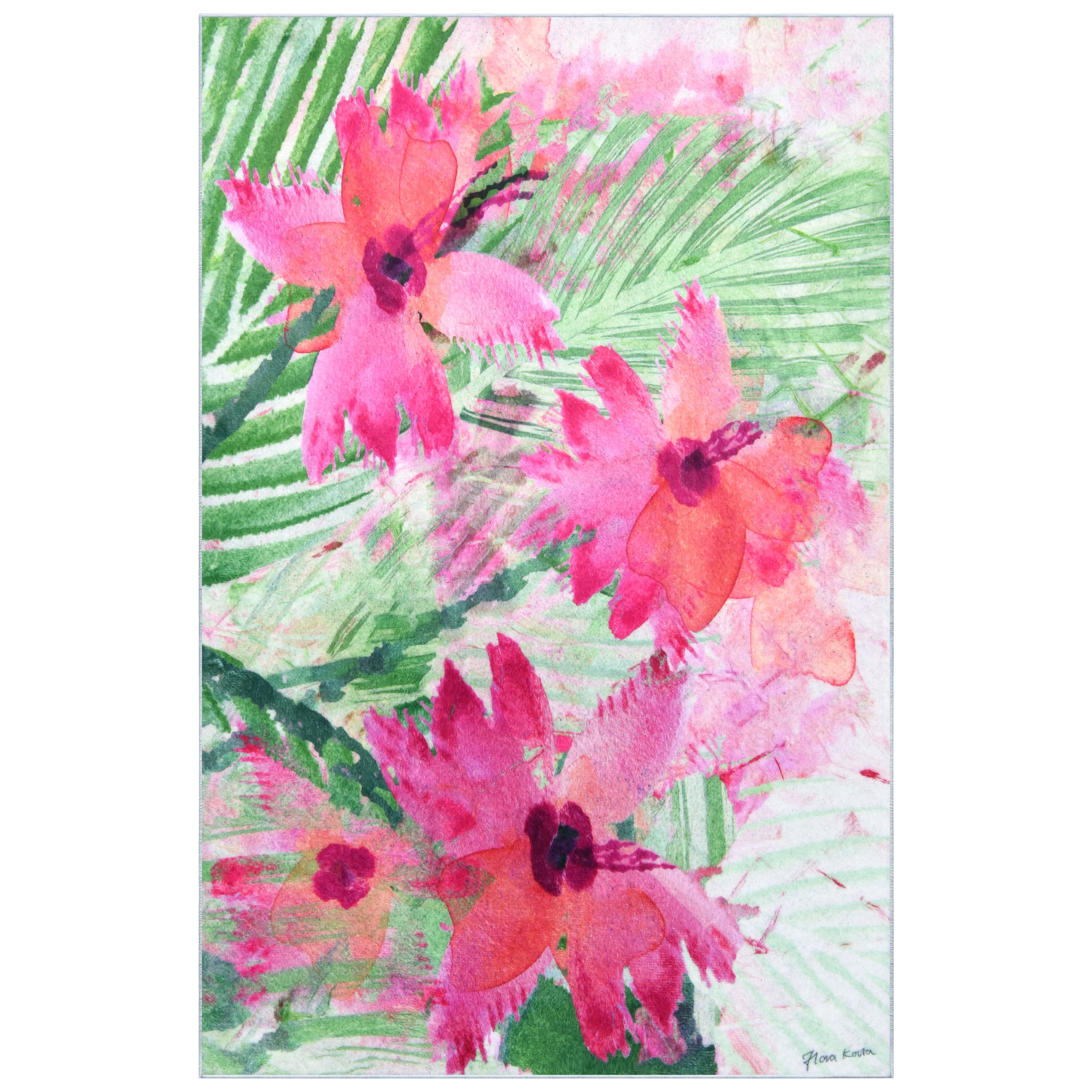 Empire Art Direct 5ft. x 7.5ft. Pink & Green Floral I Flowers Area Rug