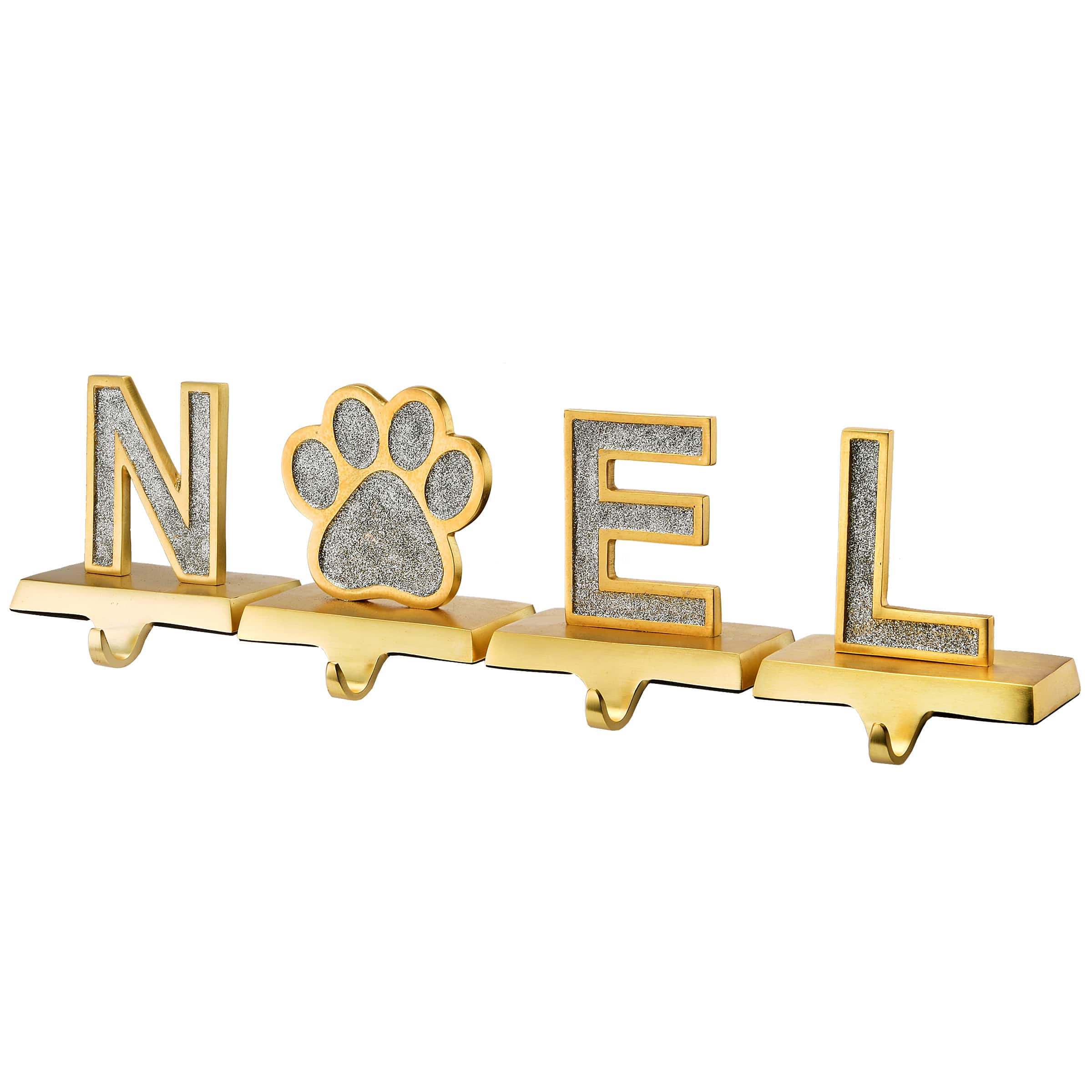 5" Gold Outlined with Silver Sparkle NOEL Stocking Holder