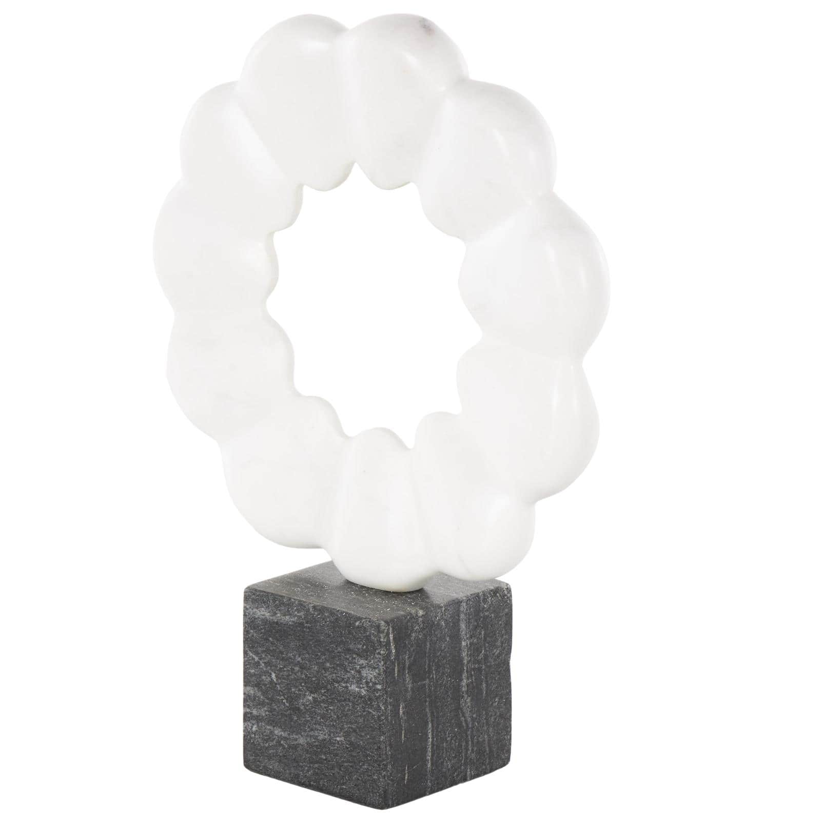 12" White & Black Marble Geometric Floral Inspired Ring Sculpture