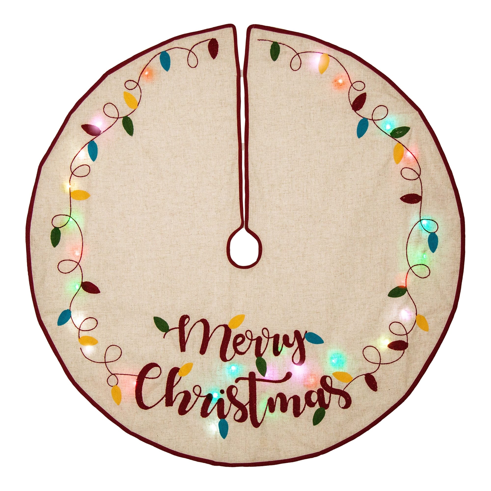 Glitzhome® 48" LED Embroidered Merry Christmas Linen Christmas Tree Skirt