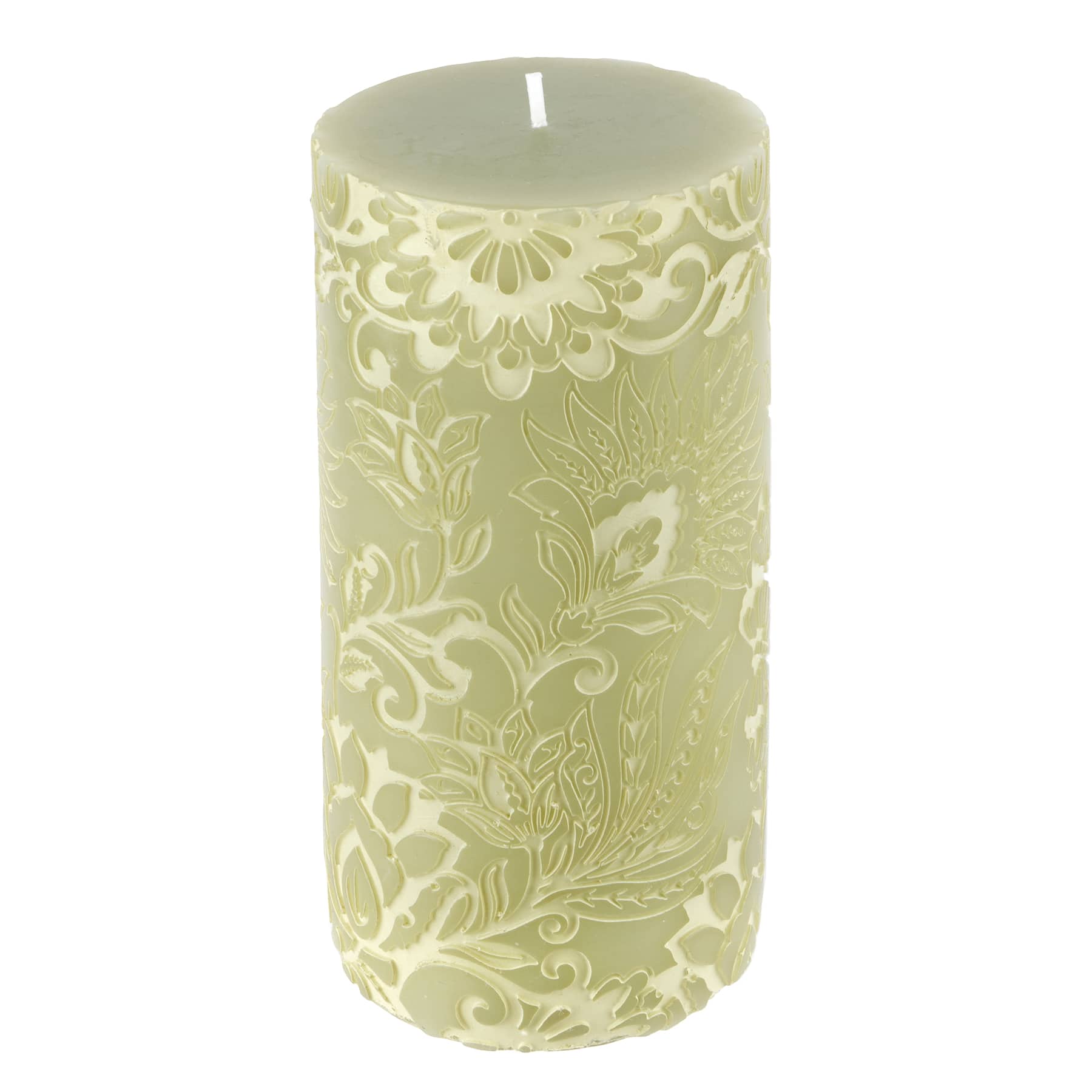 Sage & White Floral Embossed Pillar Candle by Ashland®