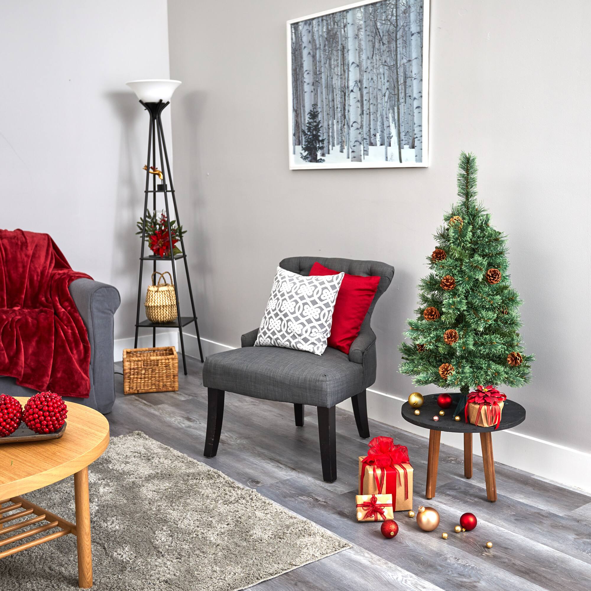 3ft. Pre-Lit White Mountain Pine & Pinecones Artificial Christmas Tree with Clear LED Lights