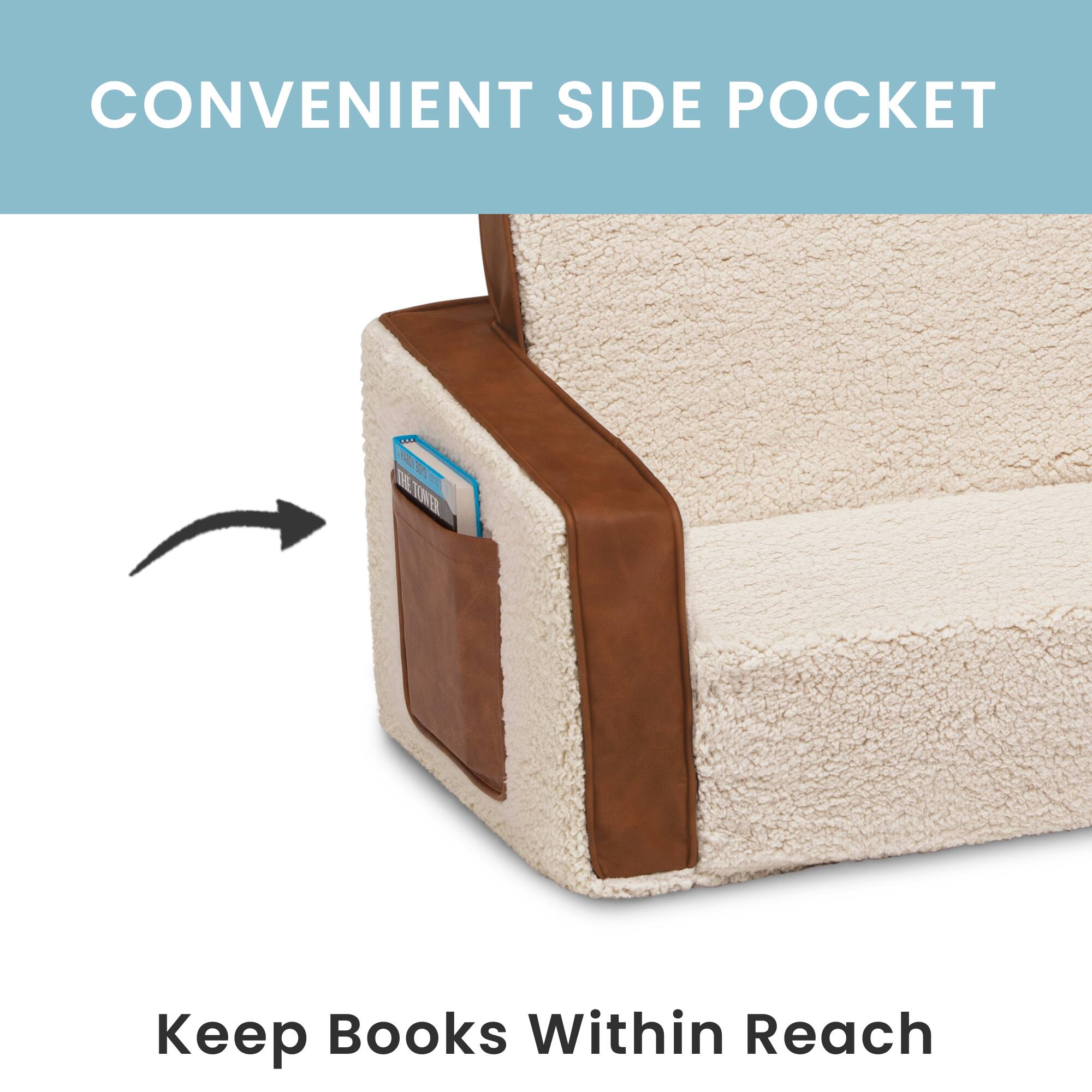  Sherpa Flip Out Sofa With Brown Leather