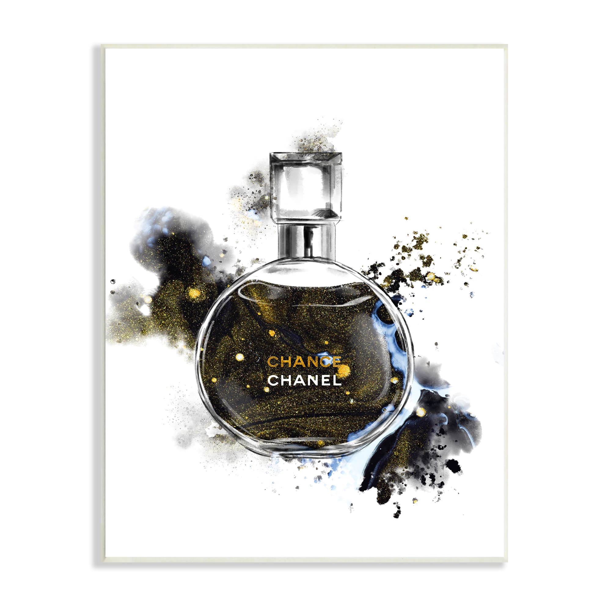 Stupell Industries Glam Cosmetic Bottle Black Gold Watercolor Perfume Bottle Wall Plaque