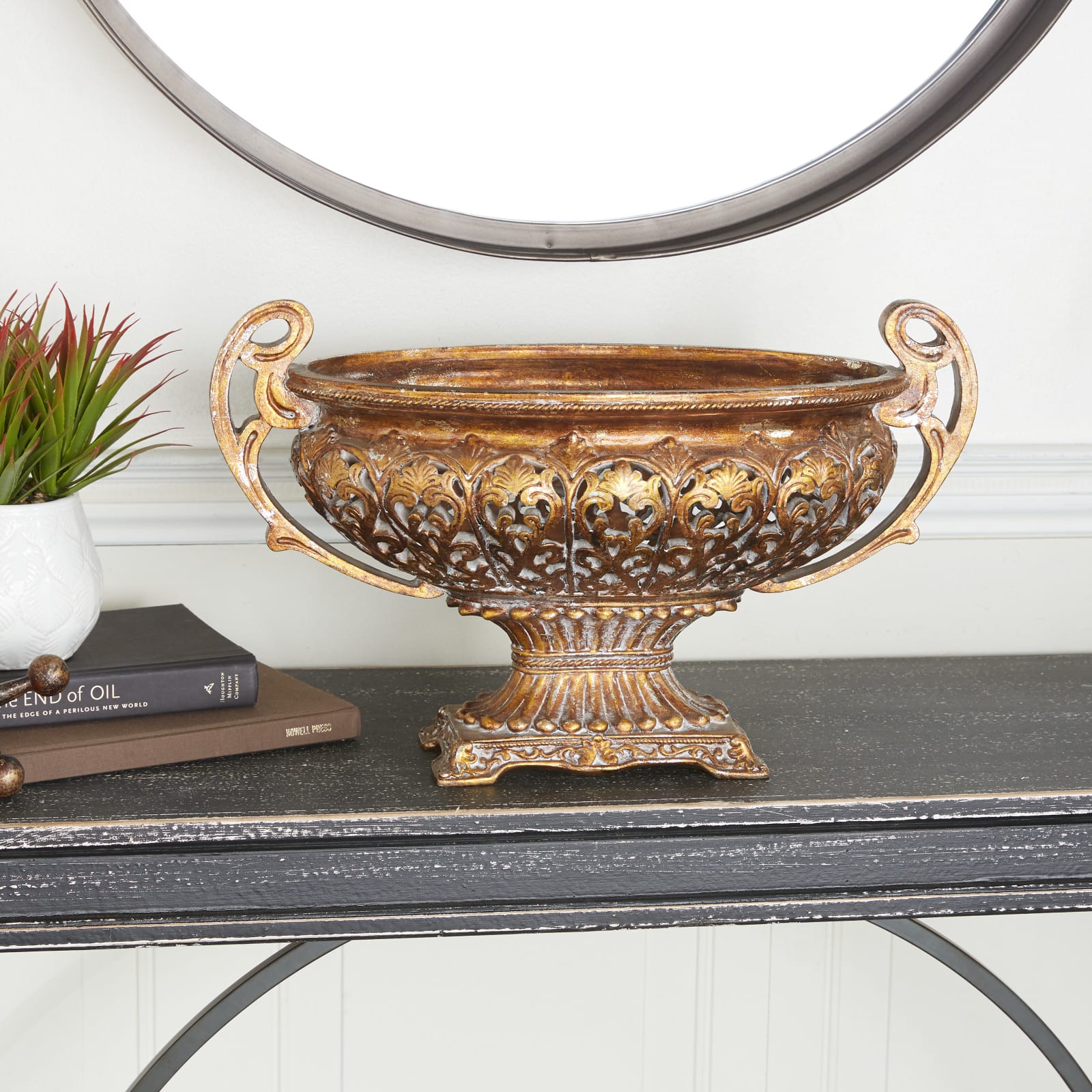 19" Gold Traditional Decorative Bowl Accent with Stand