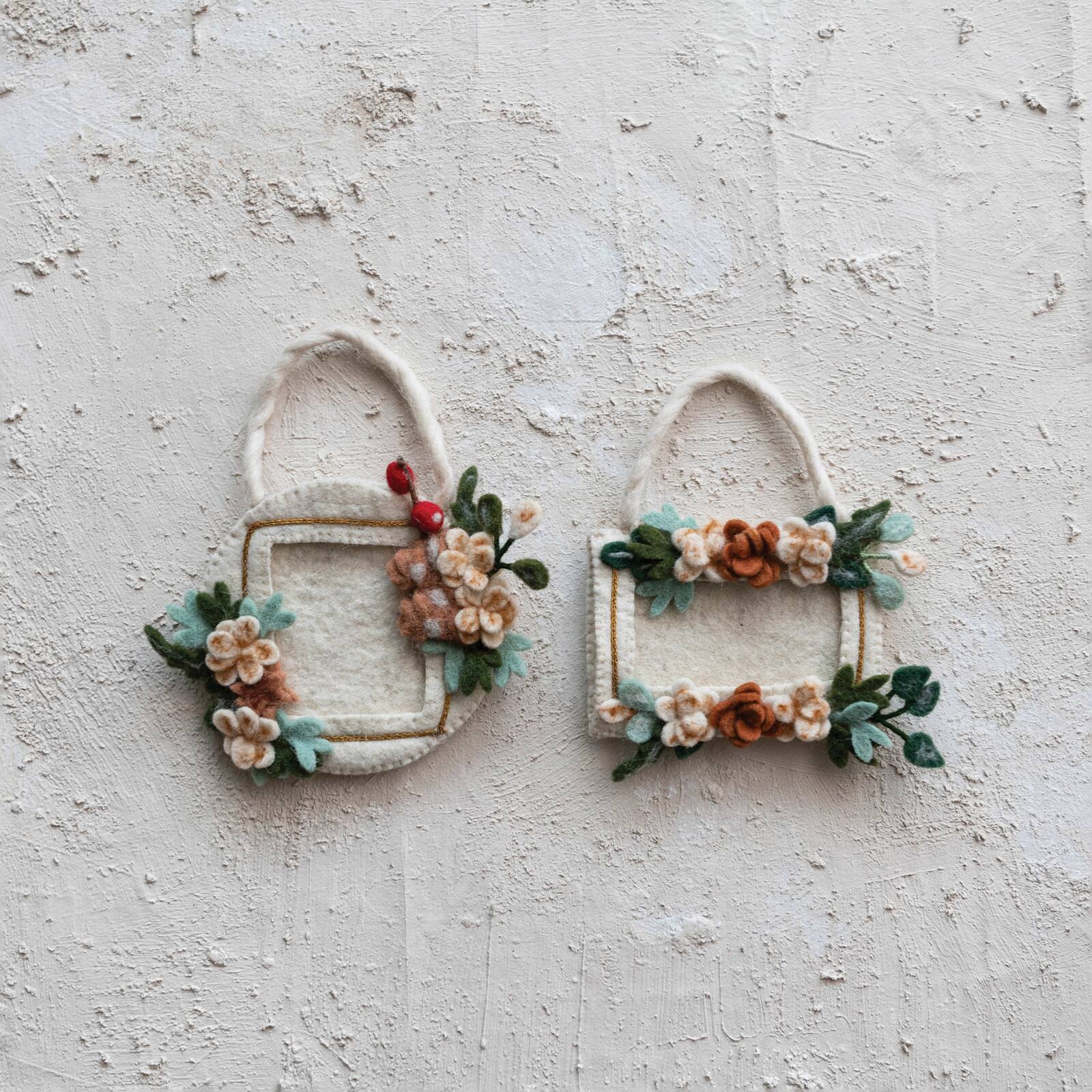 Hello Honey® Handmade Wool Felt Photo Frame Ornament Set with Appliqued Flowers & Velcro