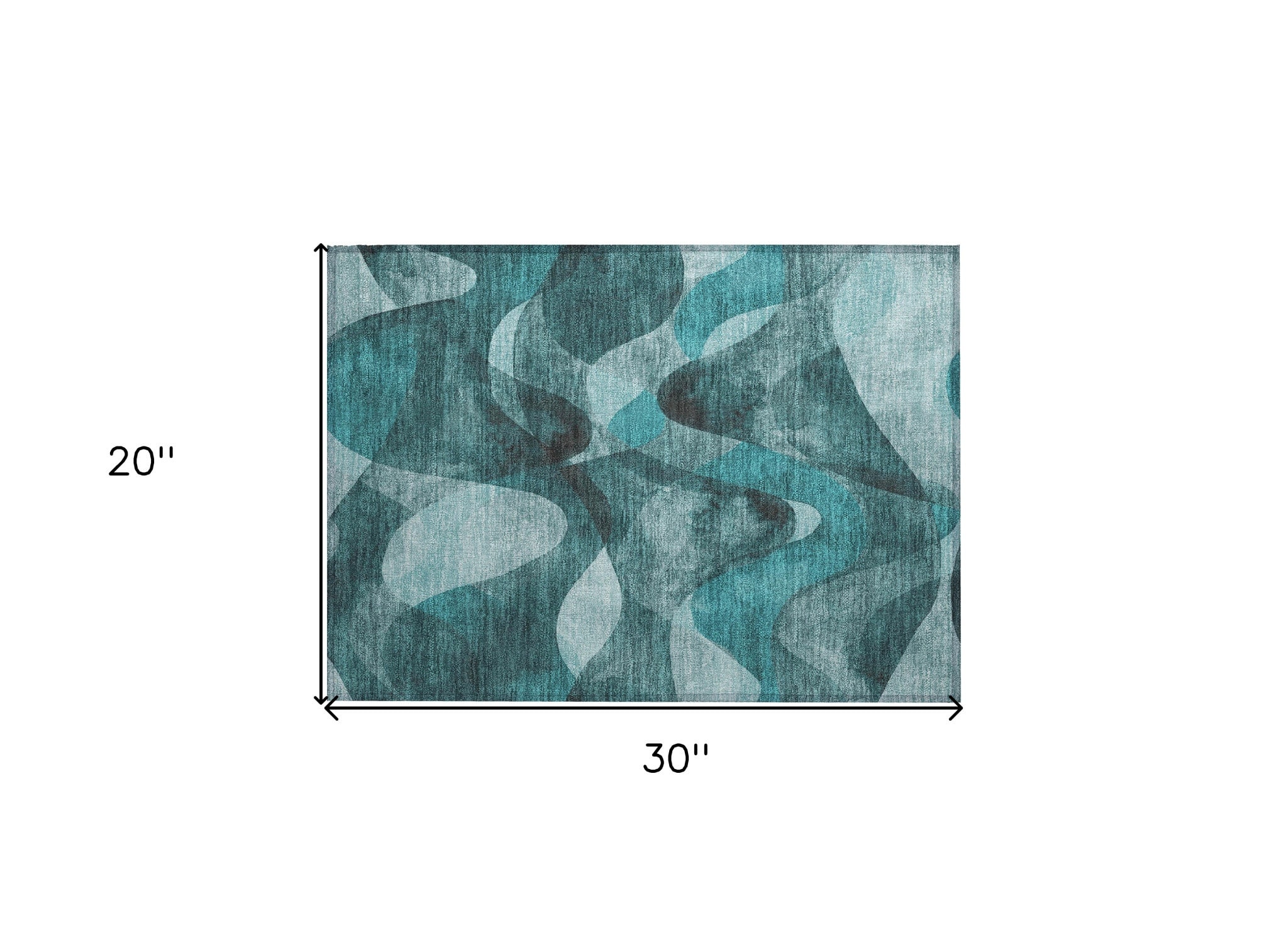 HomeRoots 30" x 20" Teal Abstract Washable Non-Skid Indoor/Outdoor Area Rug