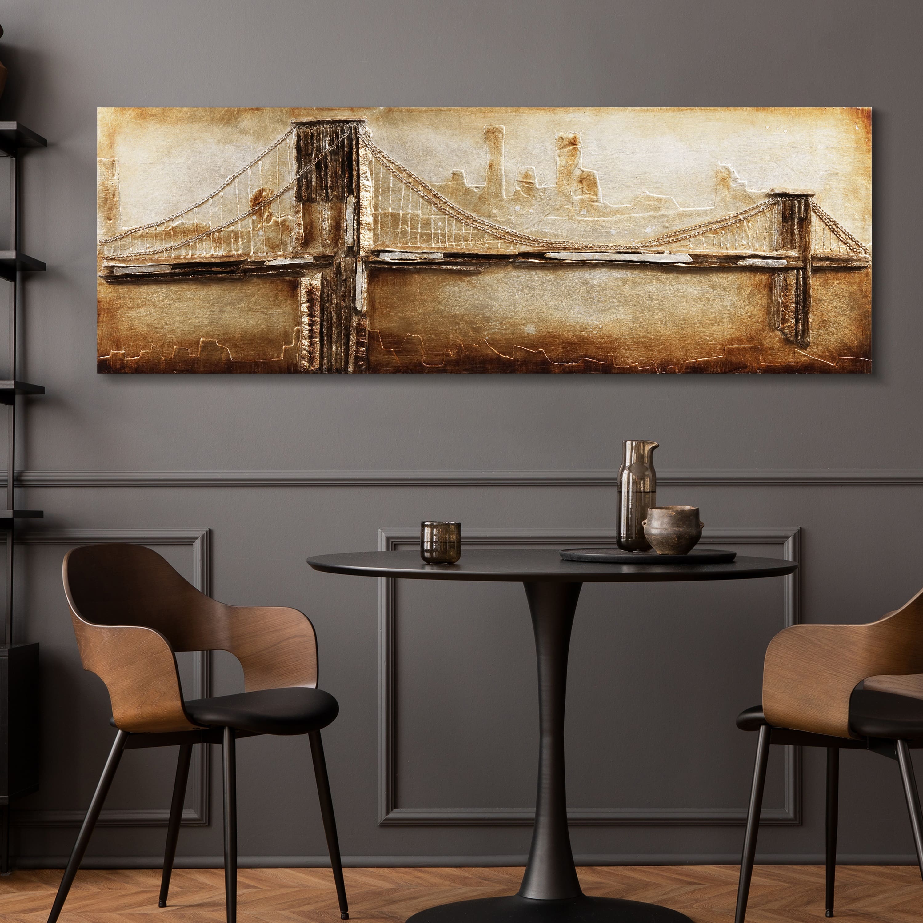 Empire Art Direct 64" x 22" Bridge to the City 2 Handed Painted Rugged Sculpture Wall Art