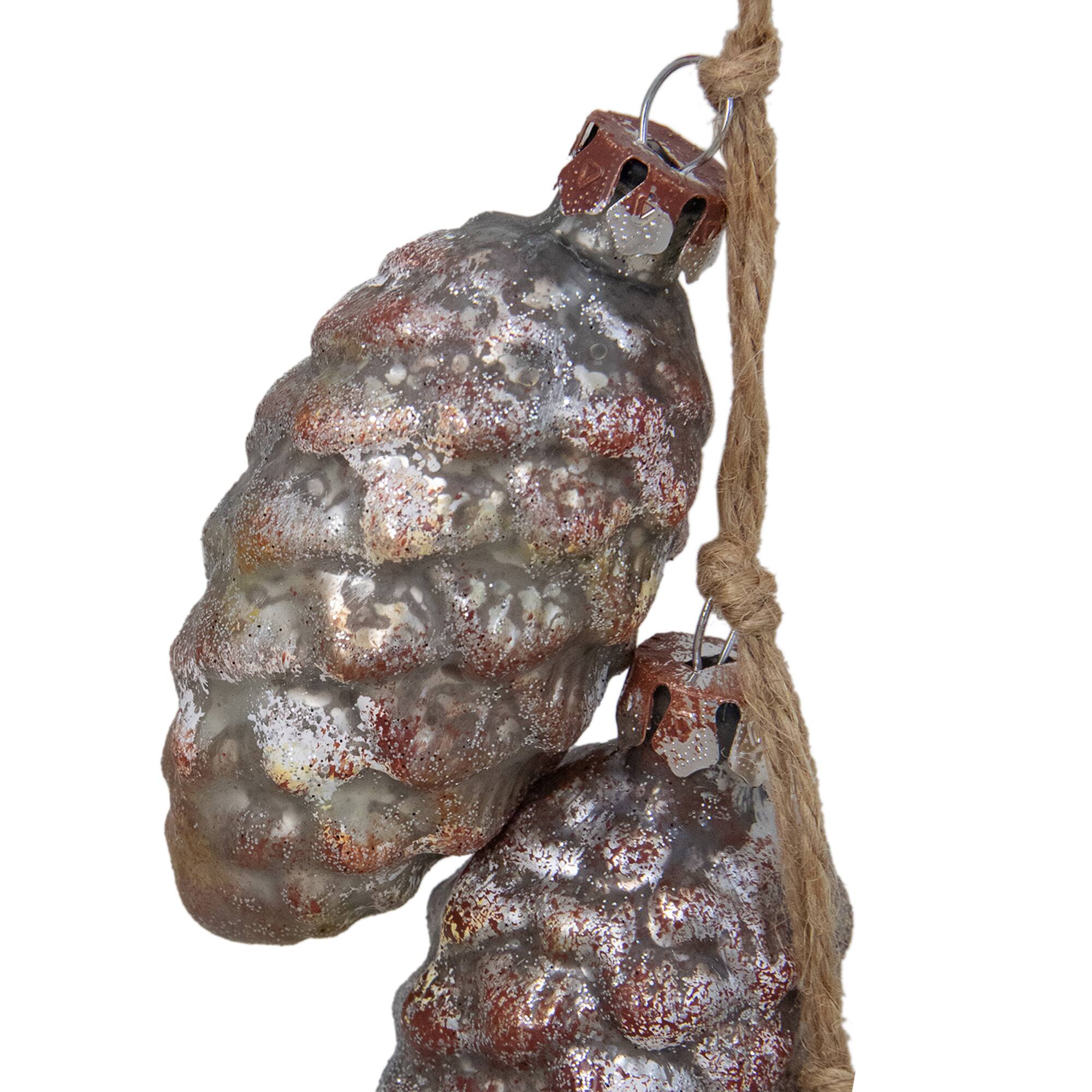 Pine Cone Glass Christmas Ornament - 7" - Rust and Silver