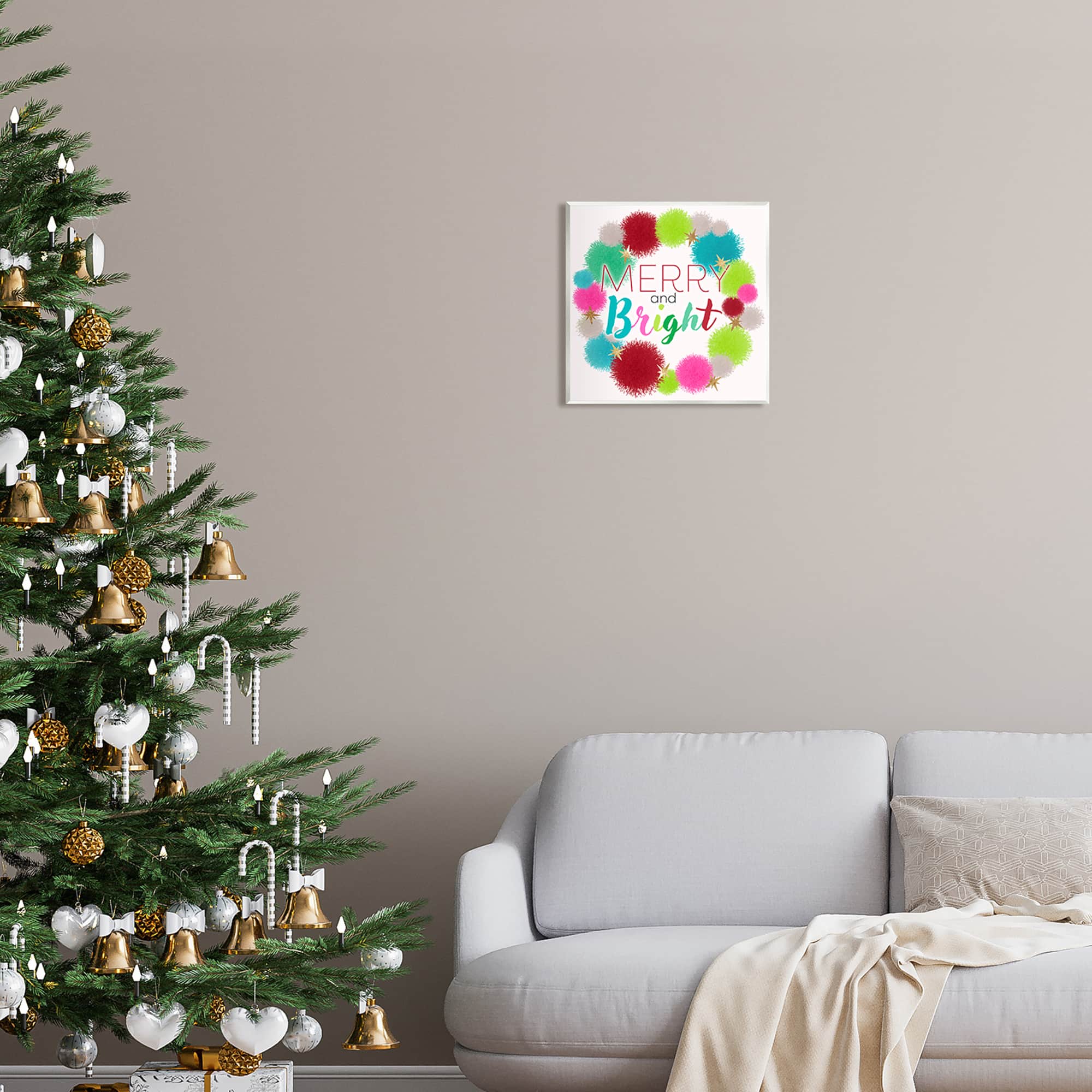 Stupell Industries Merry & Bright Fun Wreath Wall Plaque Art