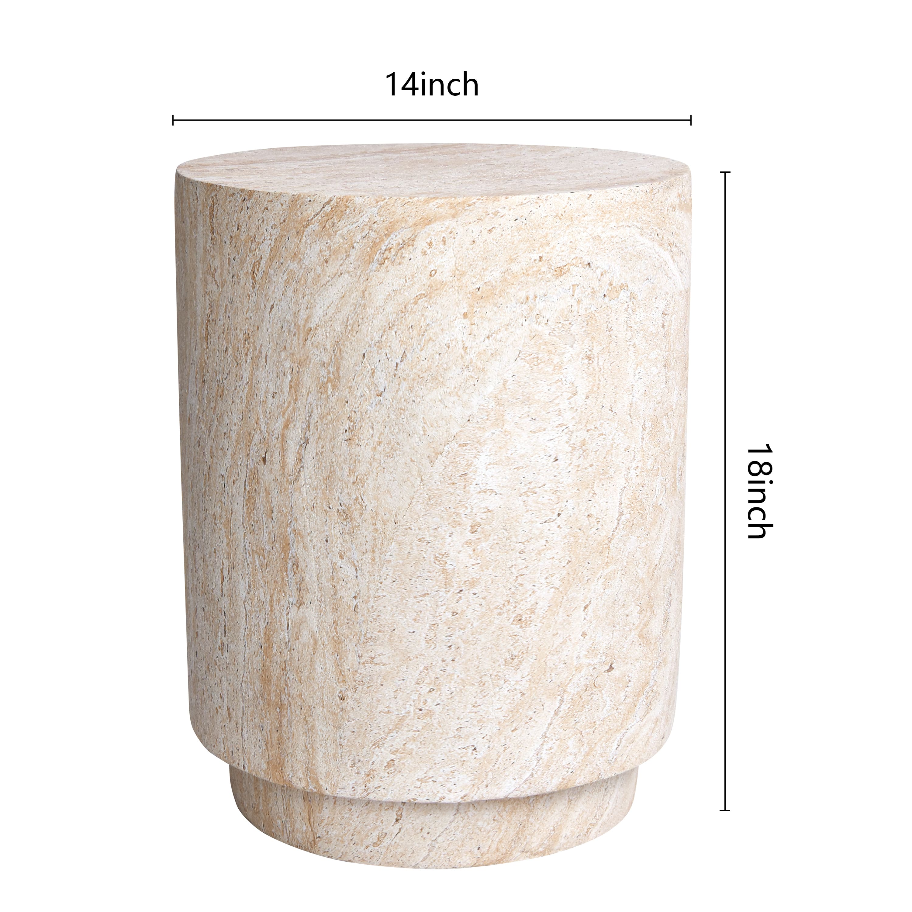 Empire Art Direct 18" Travertine Cylinder Stone Finish MGO Side Accent Table