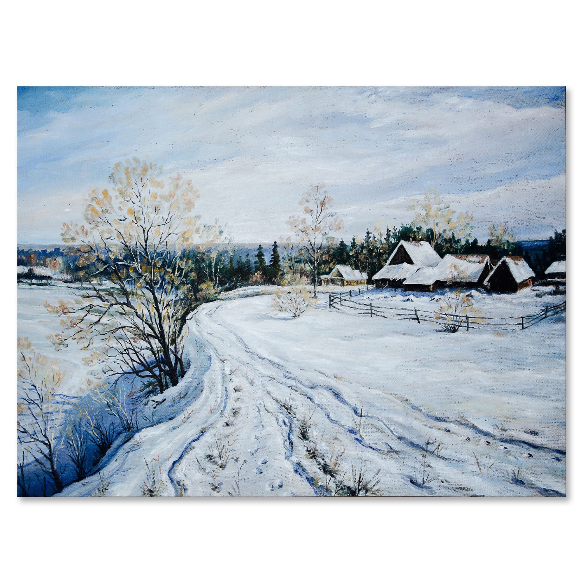 Designart - Country Road In Winter Times II - Traditional Canvas Wall Art Print