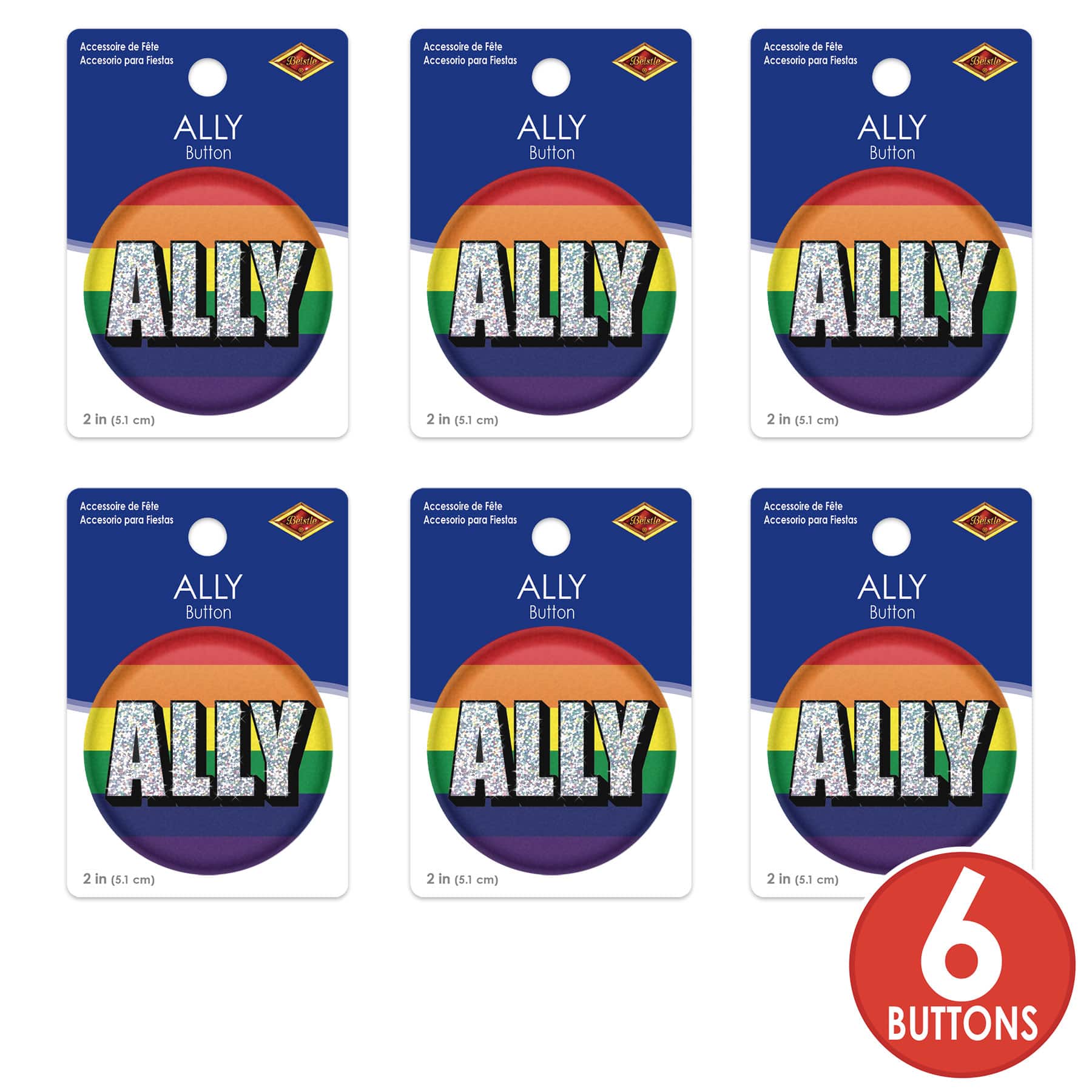 Beistle 2" Pride Ally Buttons, 6ct.