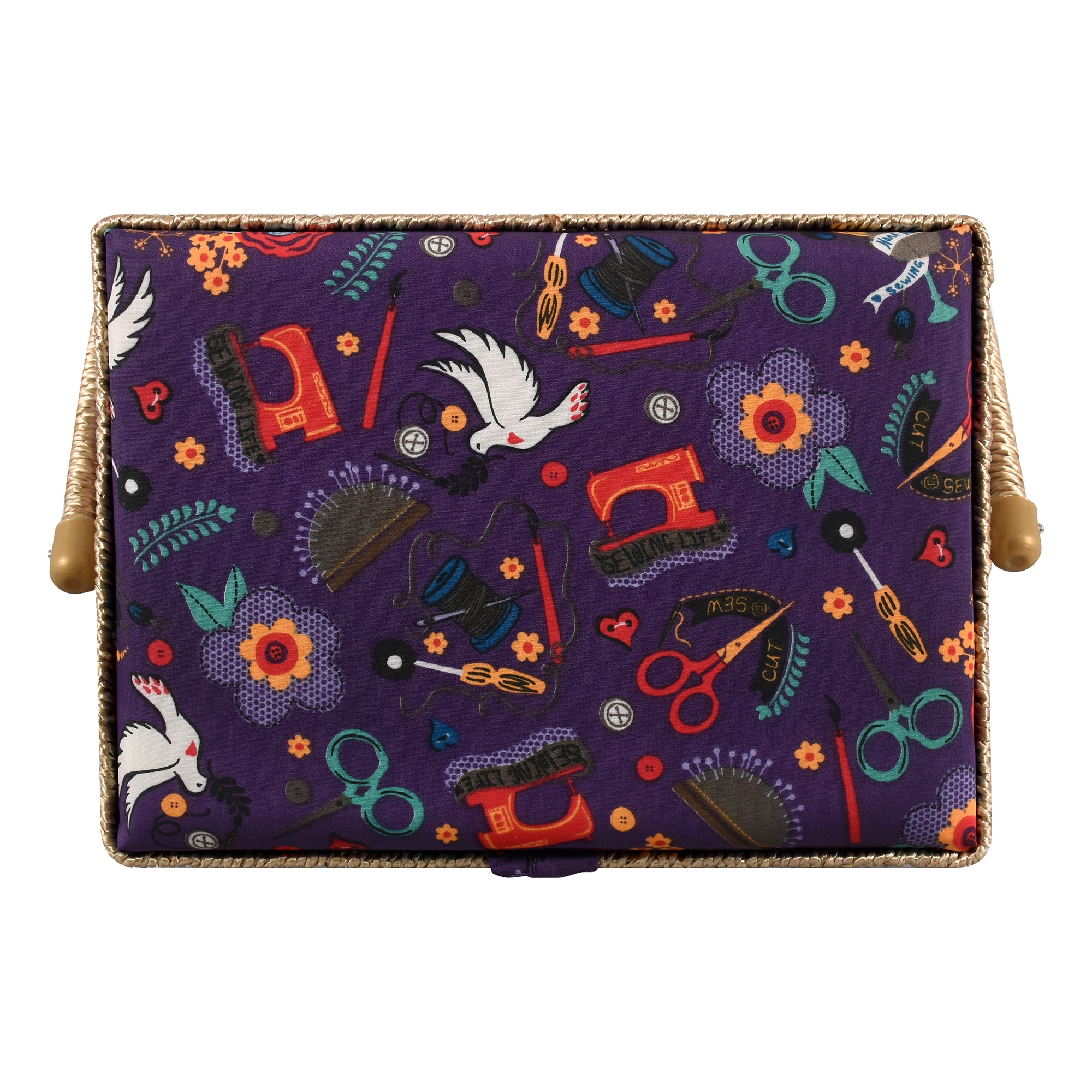 SINGER® Large Purple Notions Print Sewing Basket with Sewing Scissors & Notions