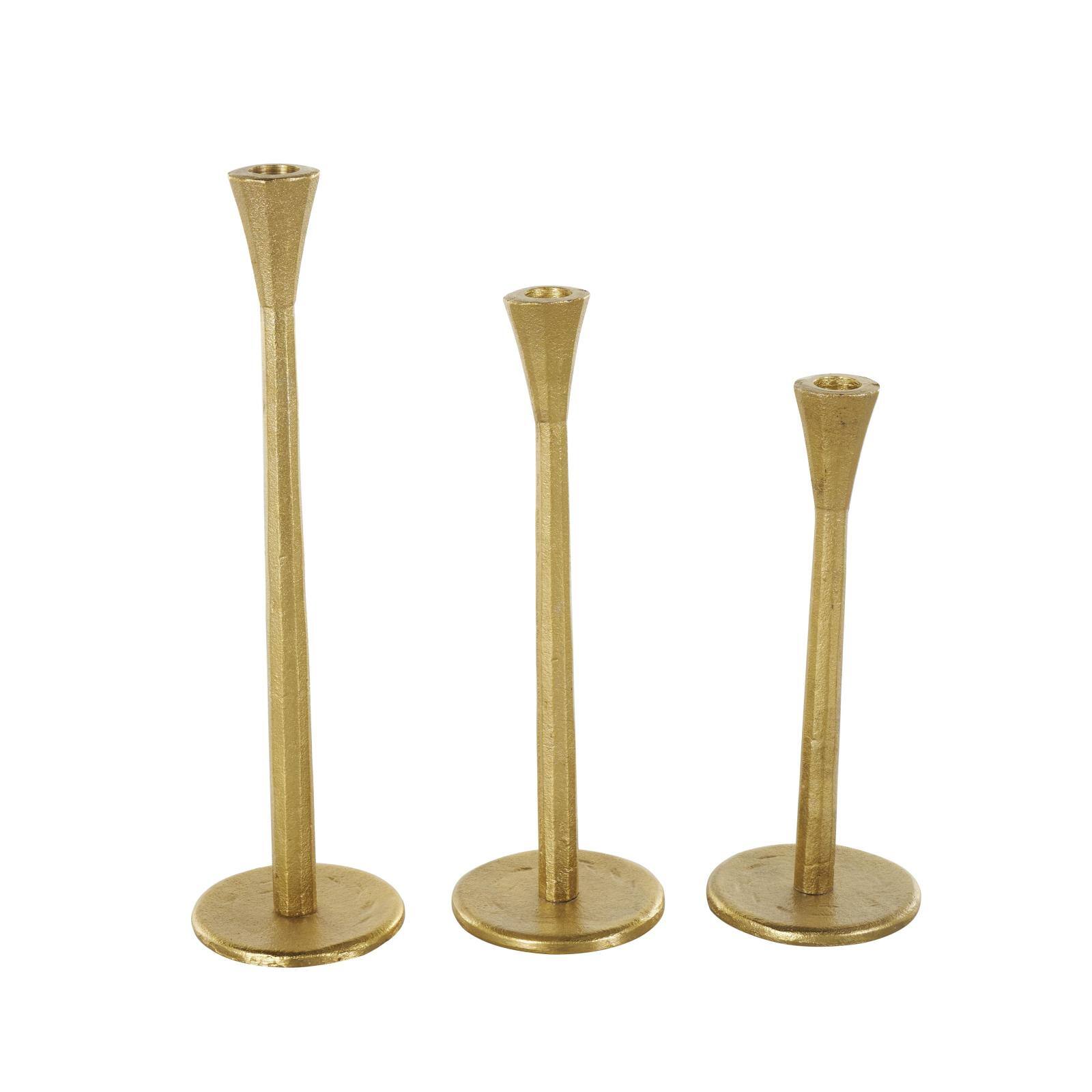 Gold Aluminum Metal Tapered Slim Minimalistic Decorative Candle Holder with Round Base, 3ct.