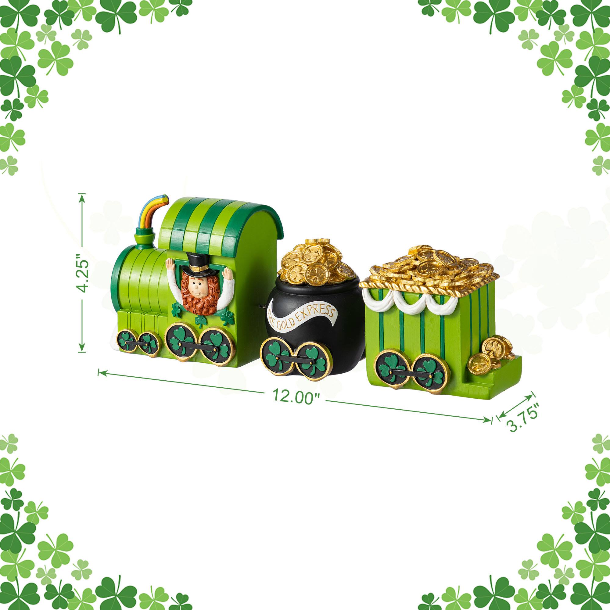 Glitzhome® Set of 3 St. Patrick's Resin Leprechaun Train Table Decor