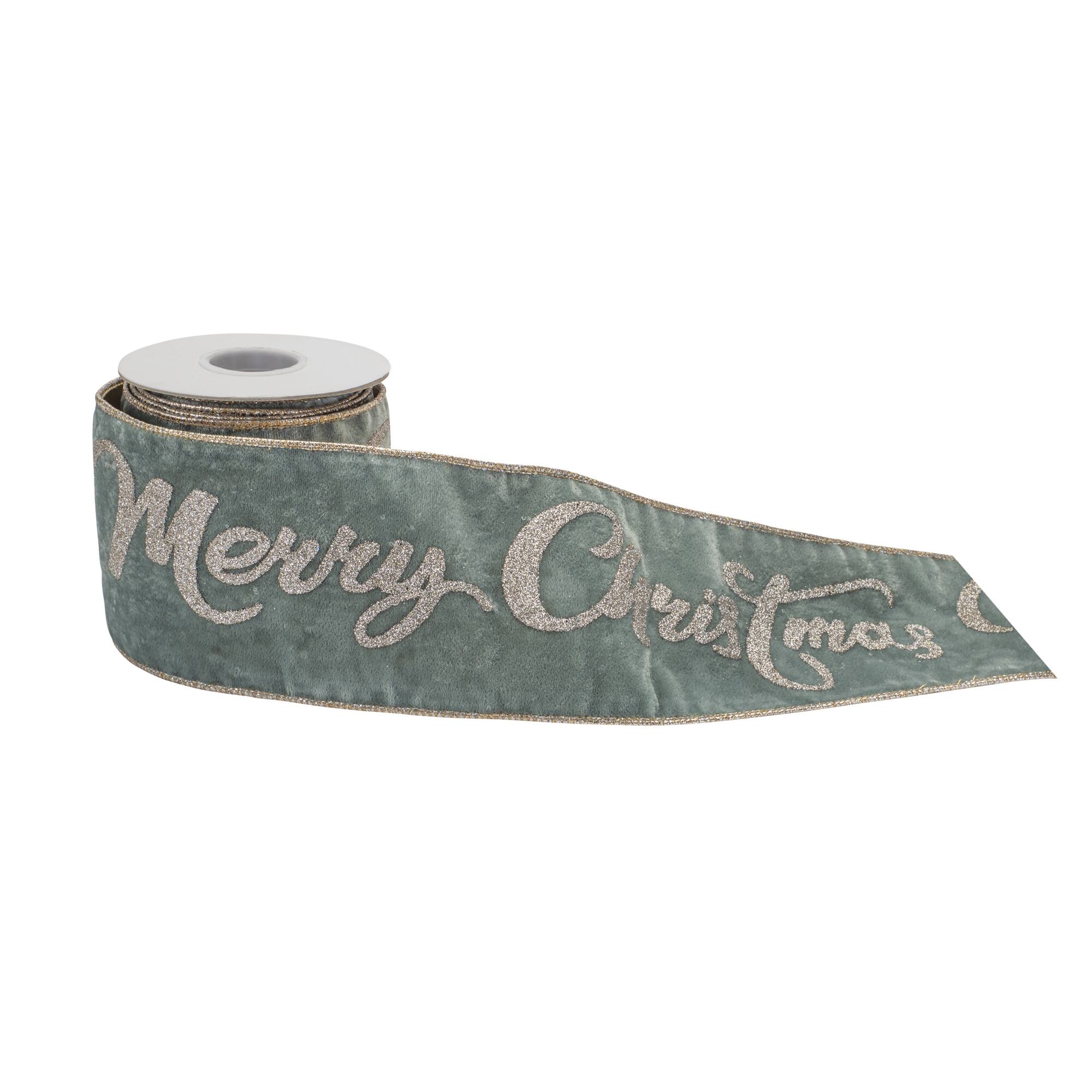 4" x 5yd. Glittered Merry Christmas Wired Ribbon 