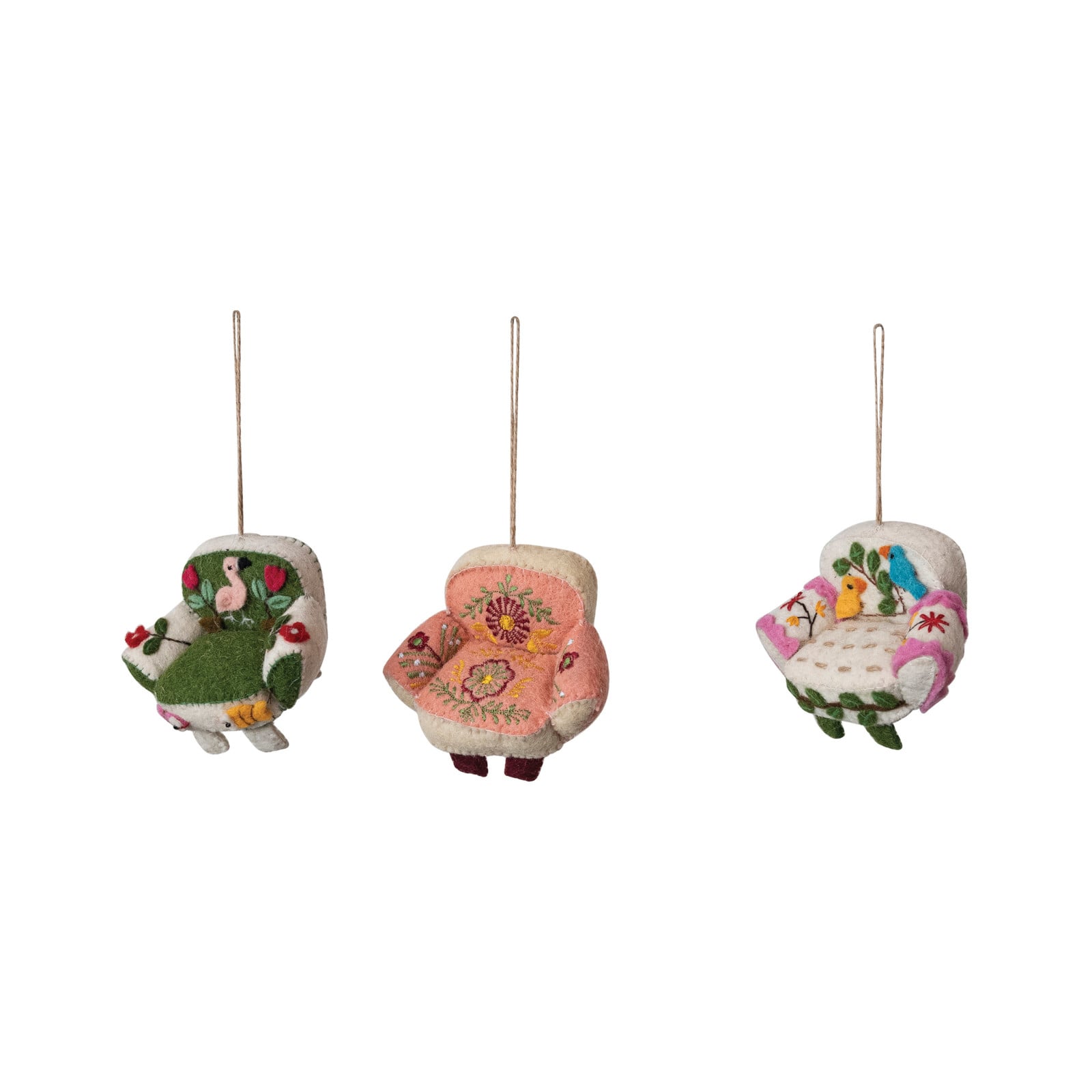 Hello Honey® 3.5" Handmade Wool Felt Sofa Chair Ornament with Applique & Hand-Embroidery Set