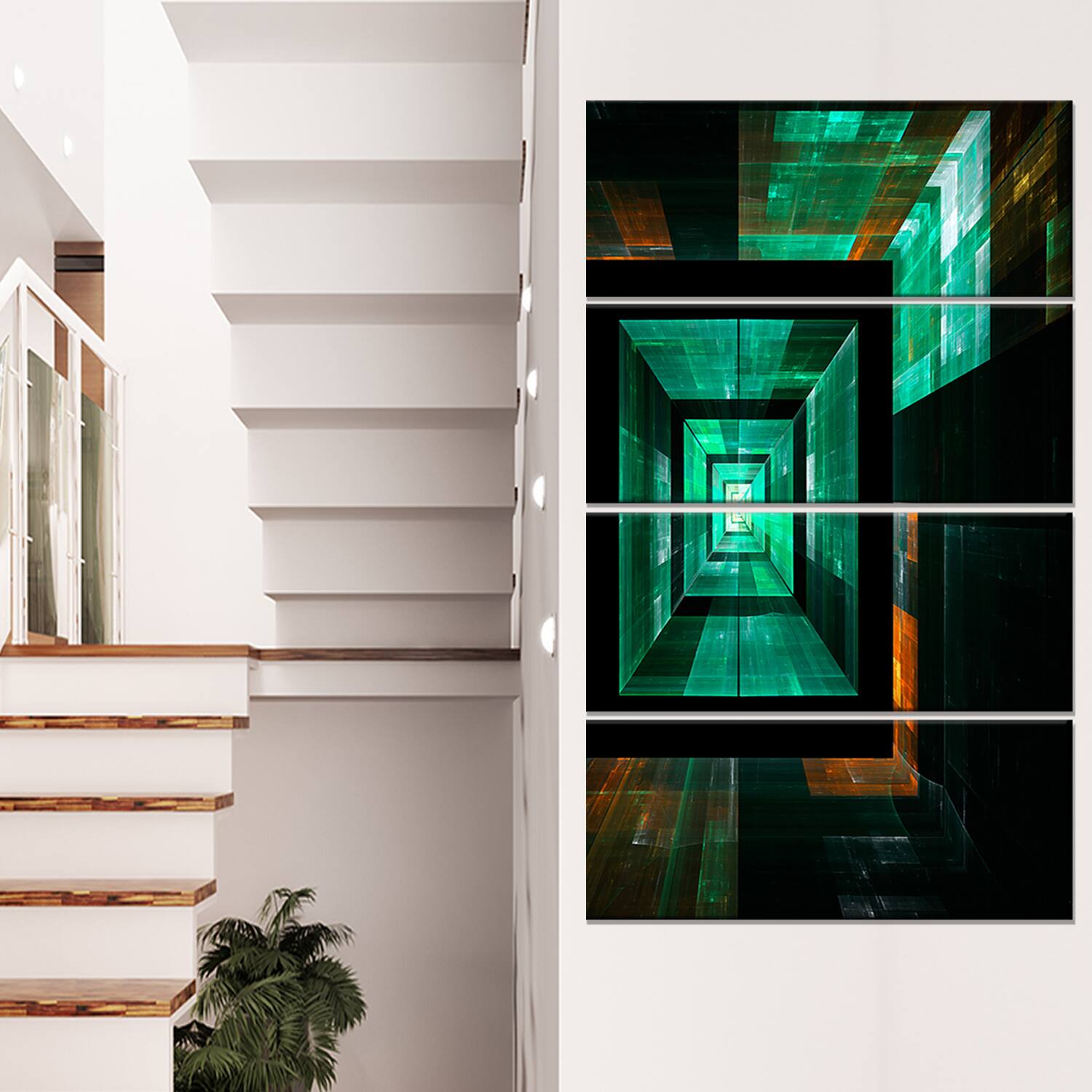 Designart - Deep Green Infinite Cube - Abstract Canvas Art Print