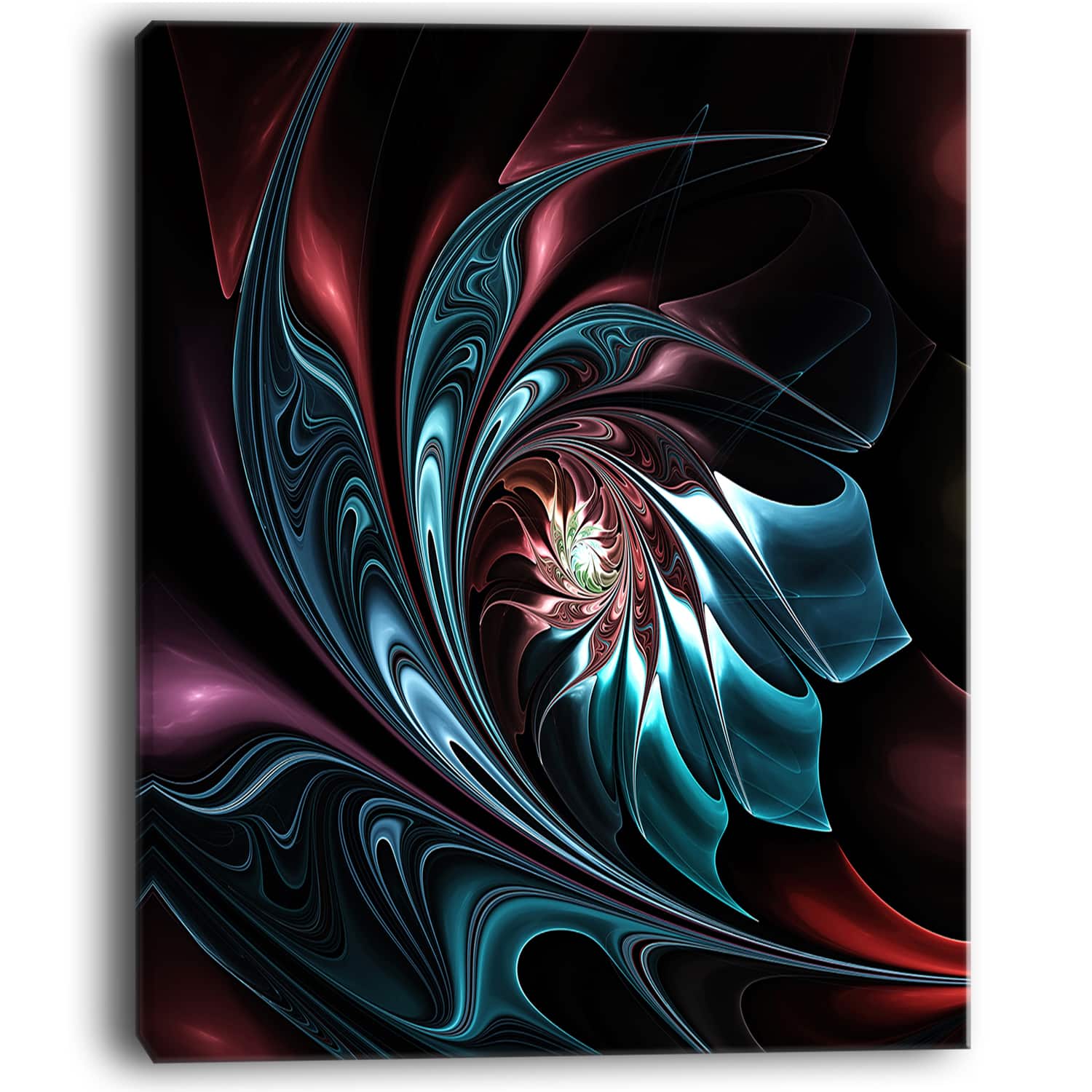 Designart - Blue Abstract Floral Shapes - Large Floral Wall Art Canvas