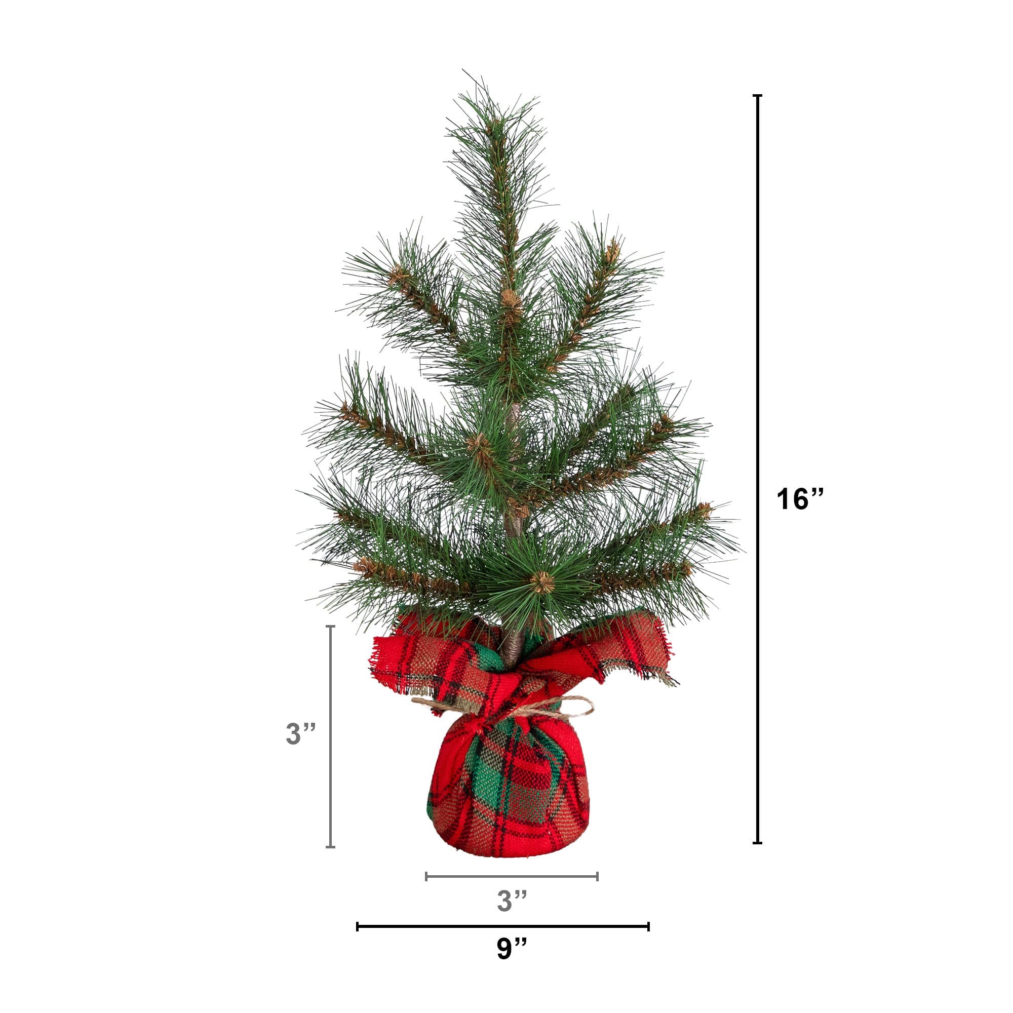 Nearly Natural 16" Unlit Artificial Christmas Tree with Tartan Plaid Flannel Wrapped Base