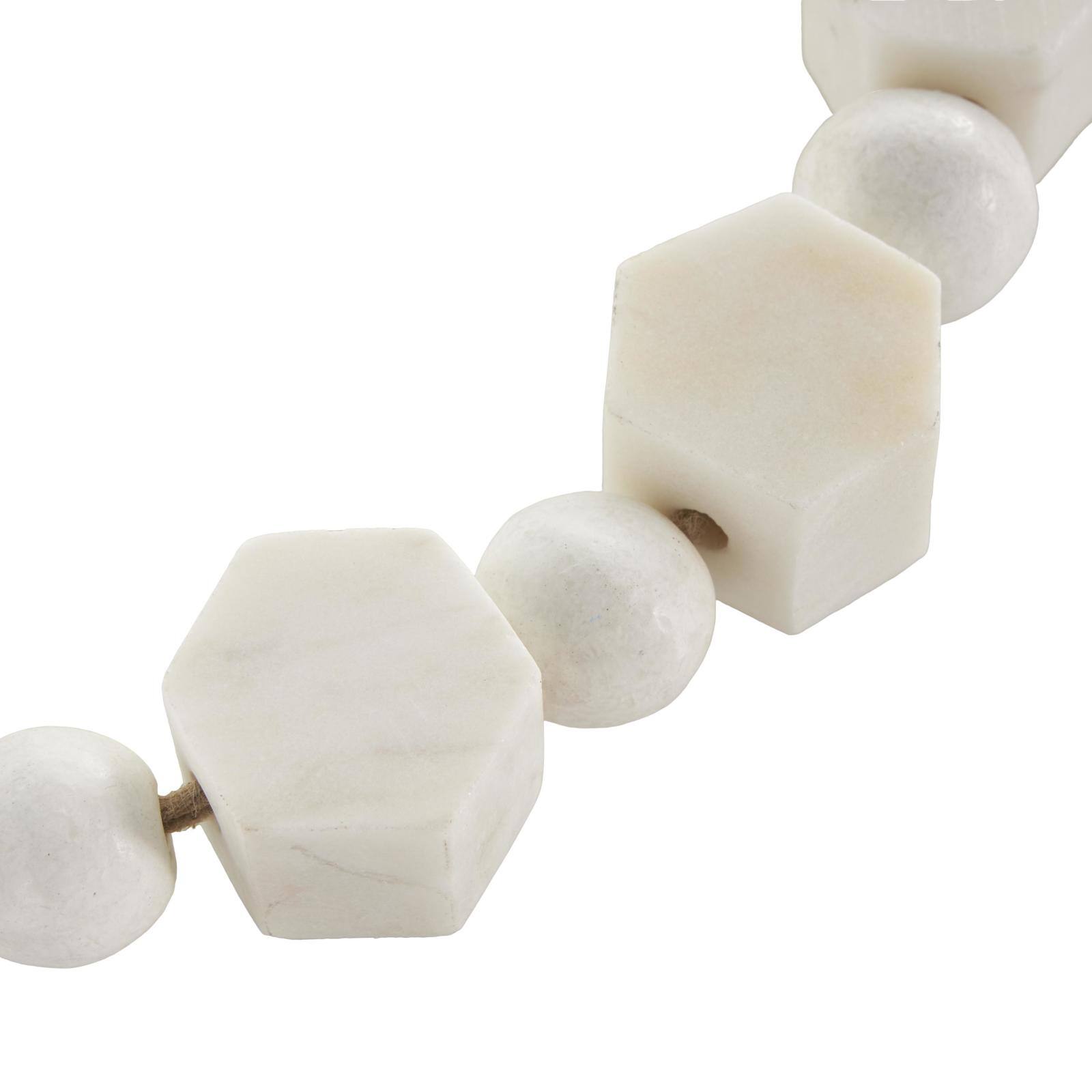 42" White with Brown Jute Knotted Marble Handmade Hexagon Beaded Garland