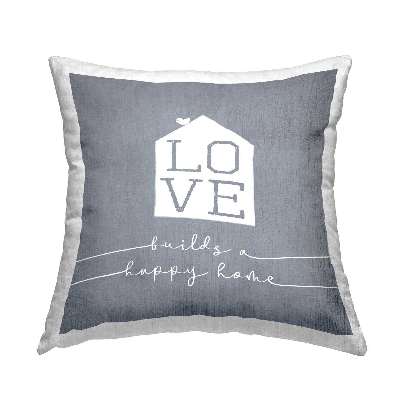 Stupell Industries Love Builds Happy Home Rustic Bird Perched Throw Pillow, 18" x 18"