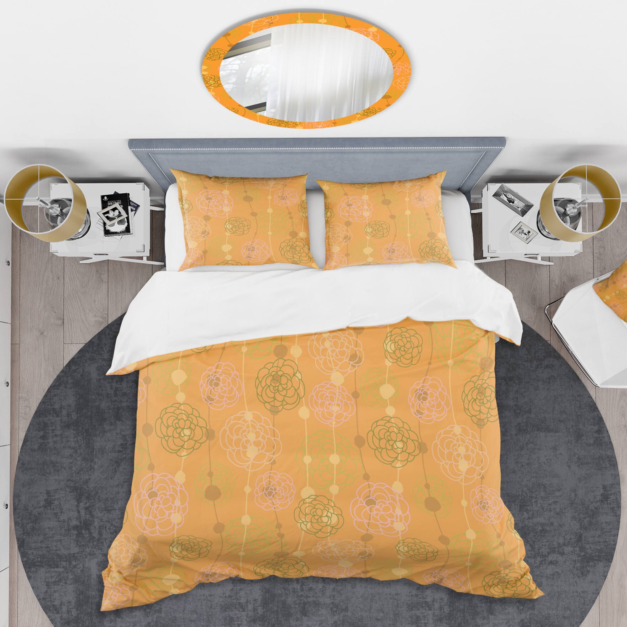 Designart 'Retro handdrawn flowers III' Mid-Century Duvet Cover Set