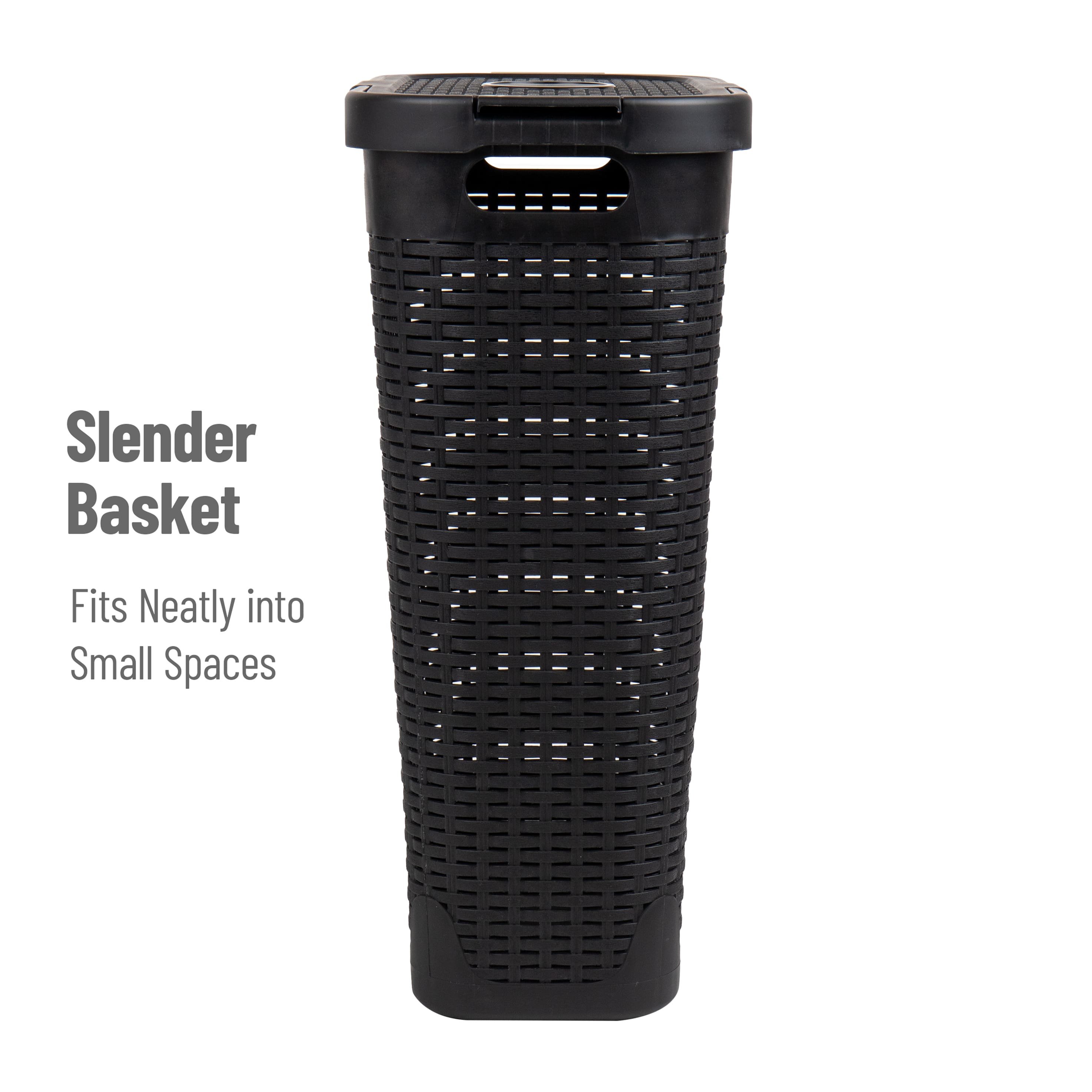 Mind Reader 40L Hamper Laundry Basket with Cutout Handles, 3-Pack, Black