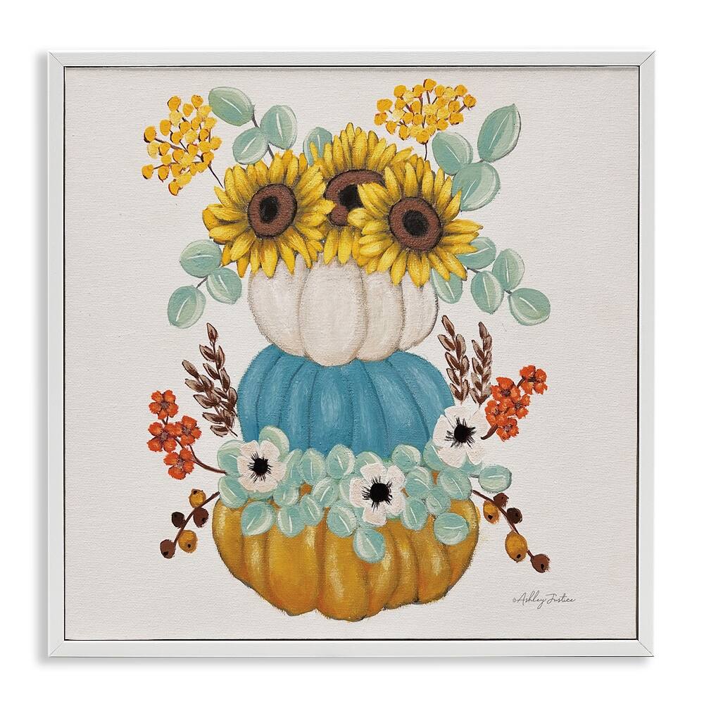 Stupell Industries Seasonal Flower & Pumpkins Framed Giclee Art
