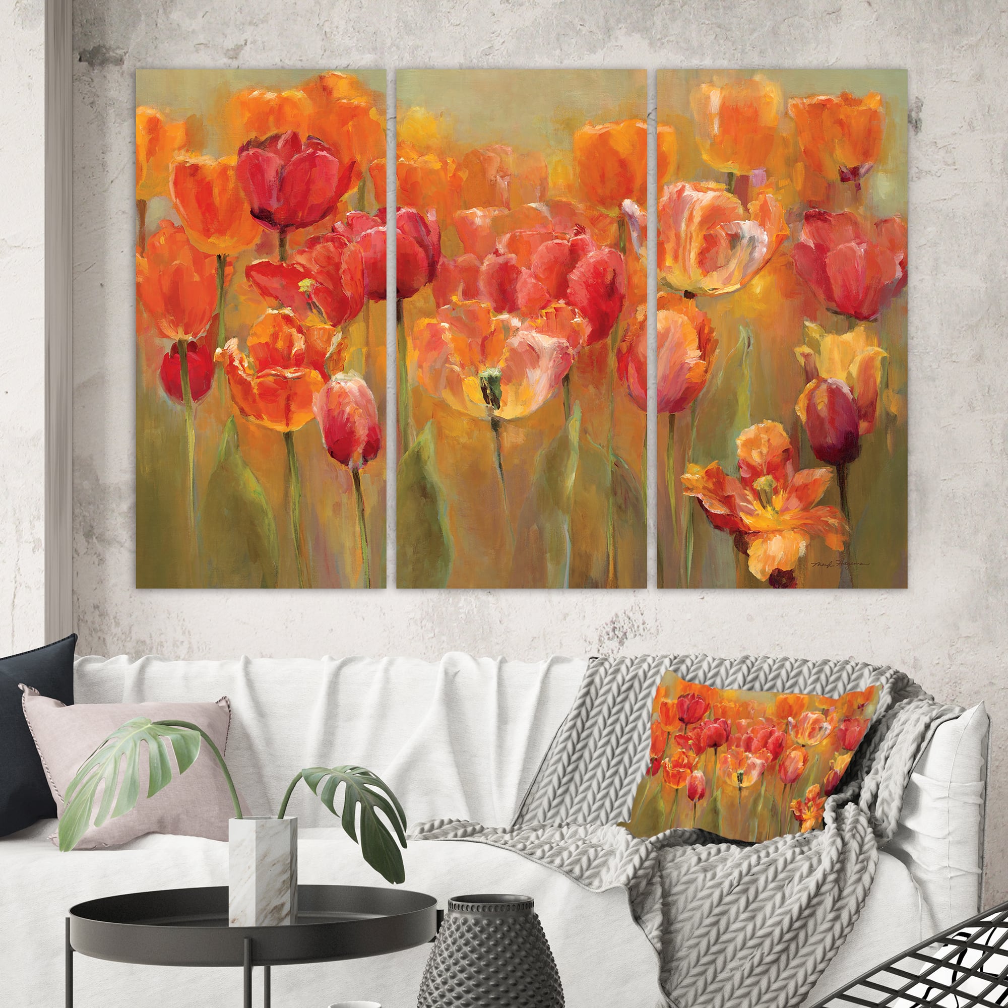 Designart - Red Handpainted Tulips - Traditional Gallery-wrapped Canvas