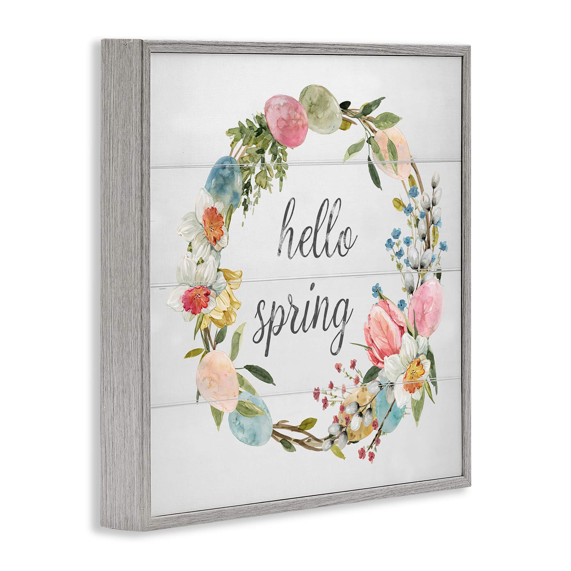 Stupell Industries Hello Spring Floral Egg Wreath Framed Giclee Art